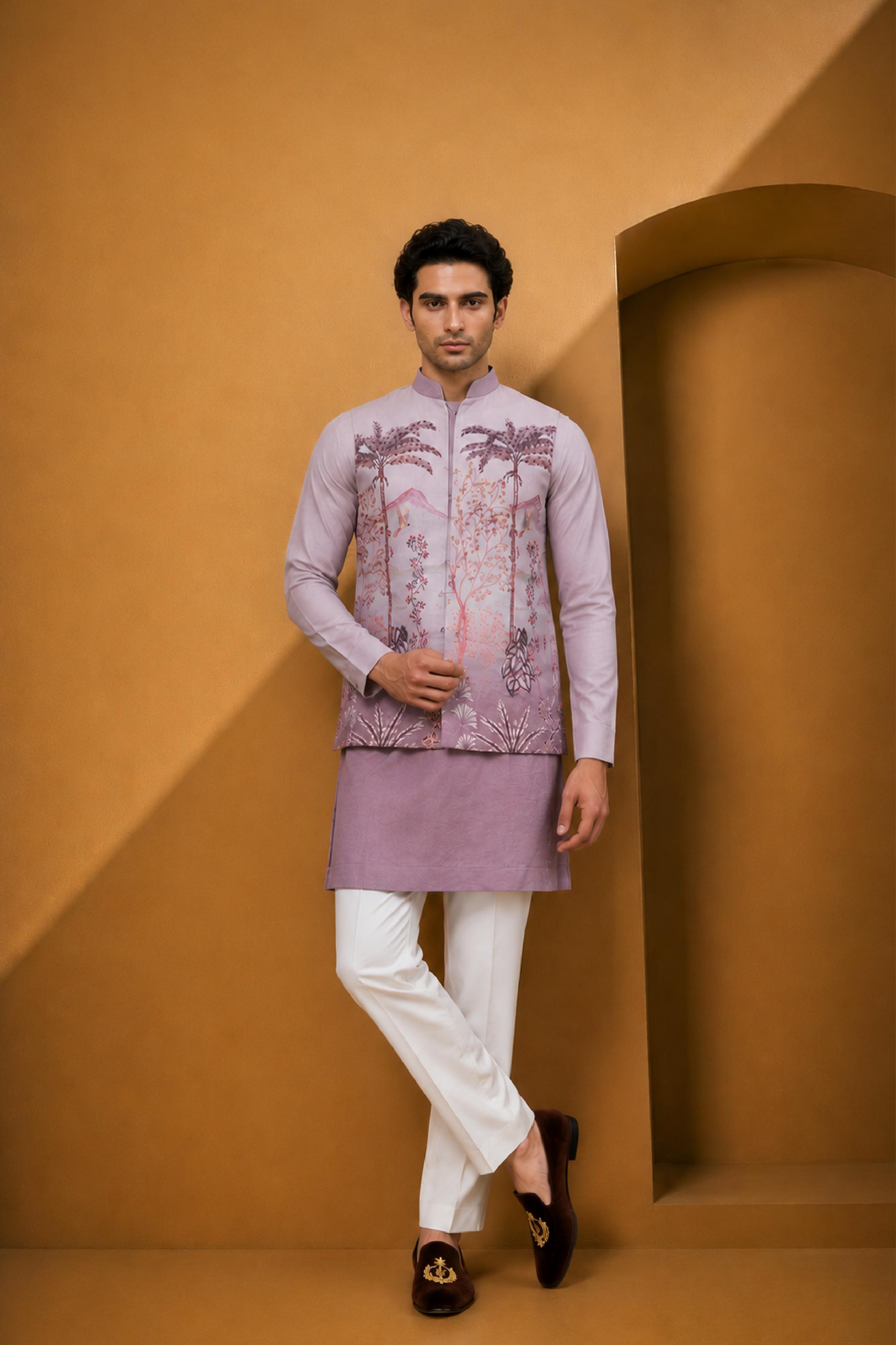 Onion Cotton Print Jodhpuri Designer Summer Suit for Men