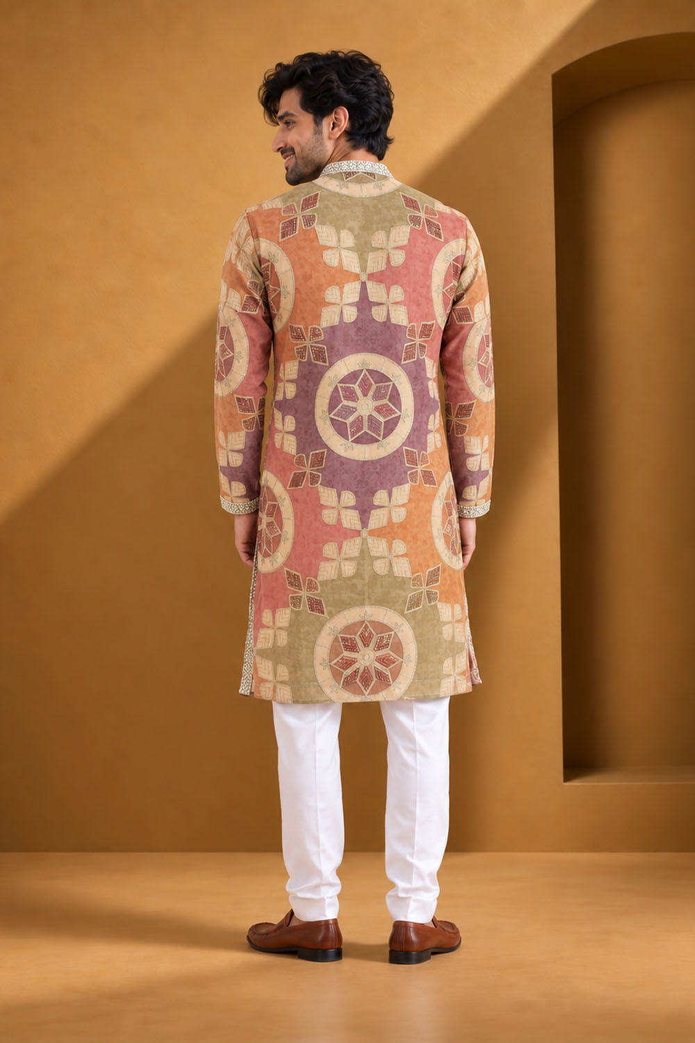 Party Wear Kurta Pajama in Onion Multi with Parallel Pant