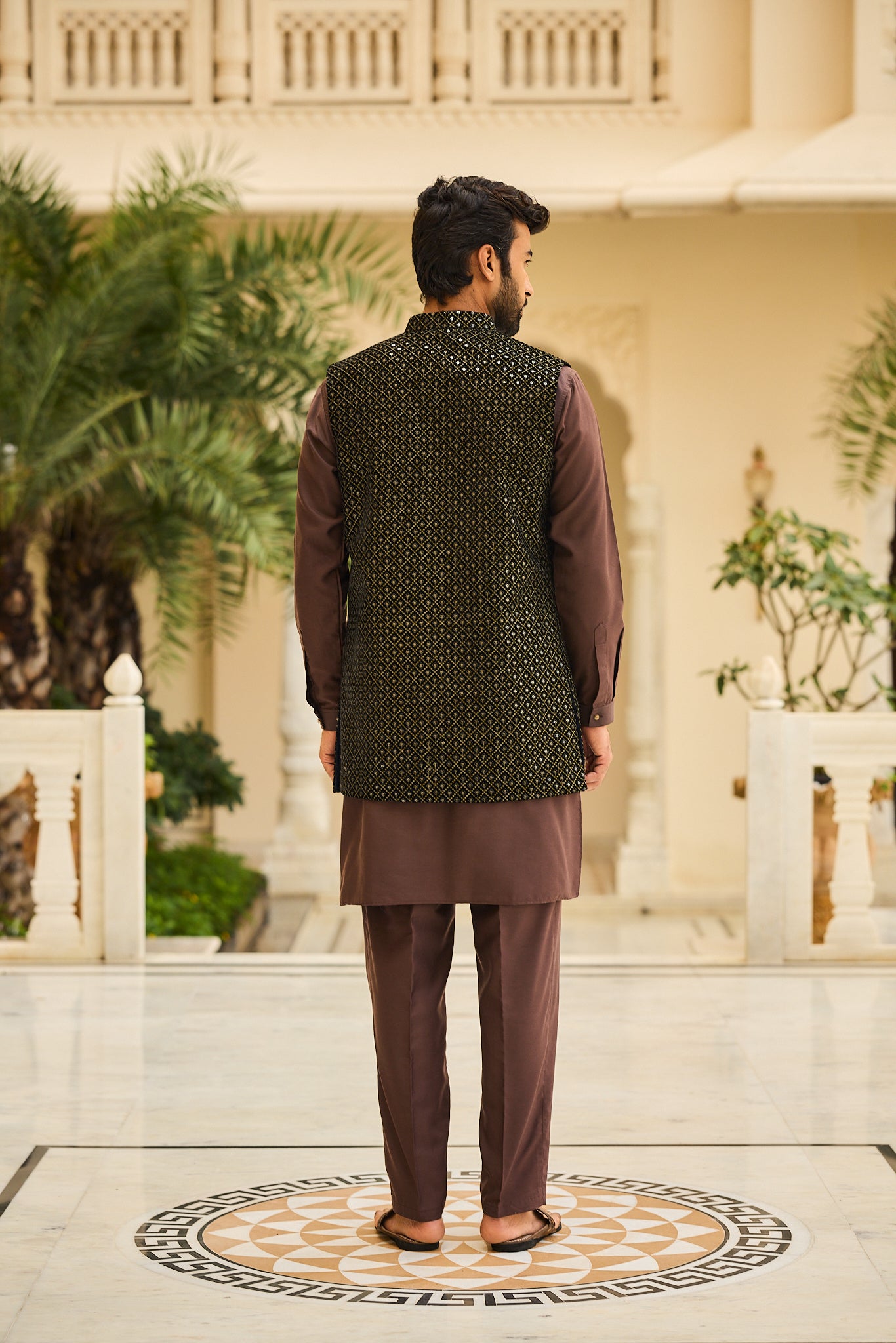 Brown Color Embroidery Long Jacket Kurta