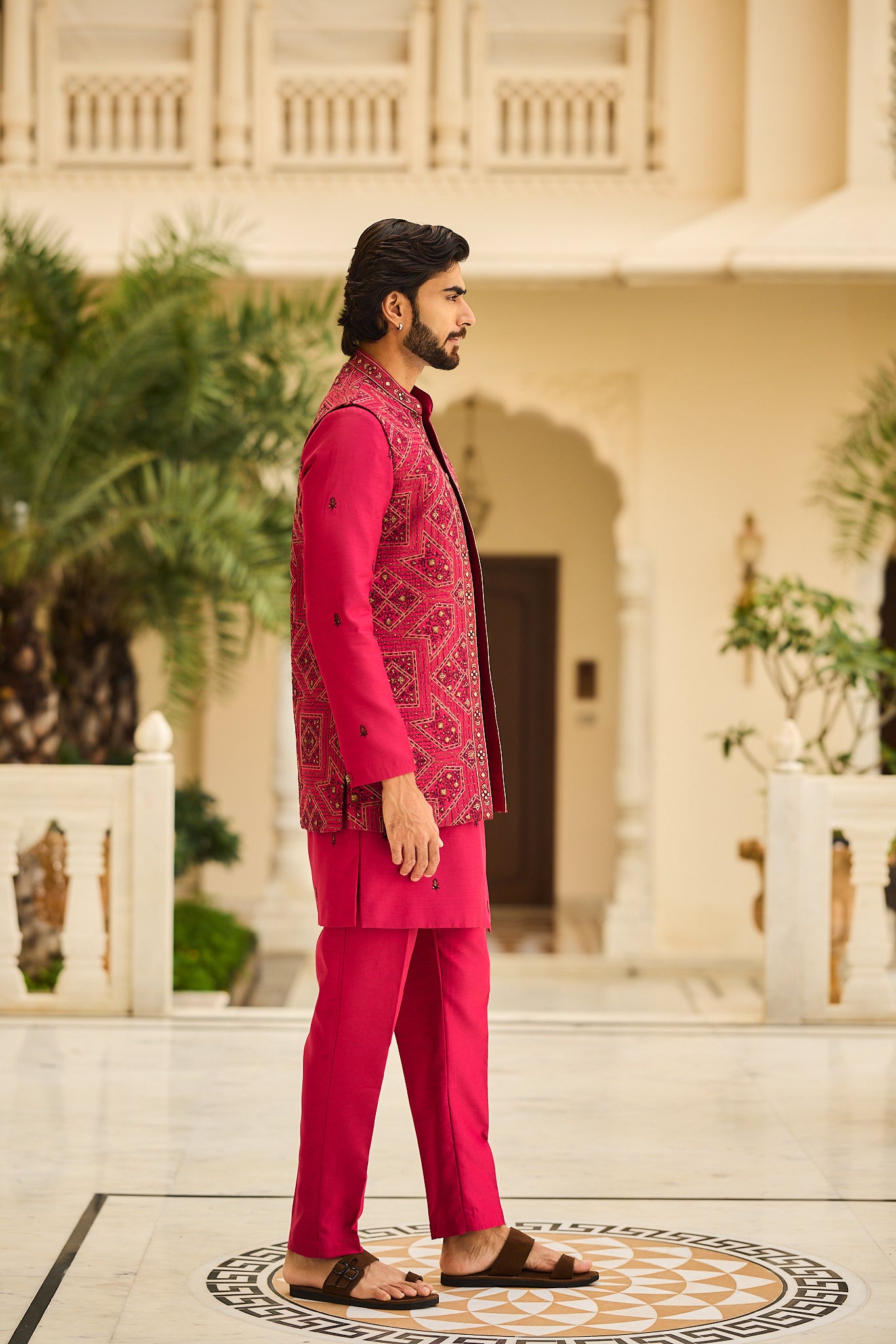 Magenta Color Embroidery Long Jacket Kurta