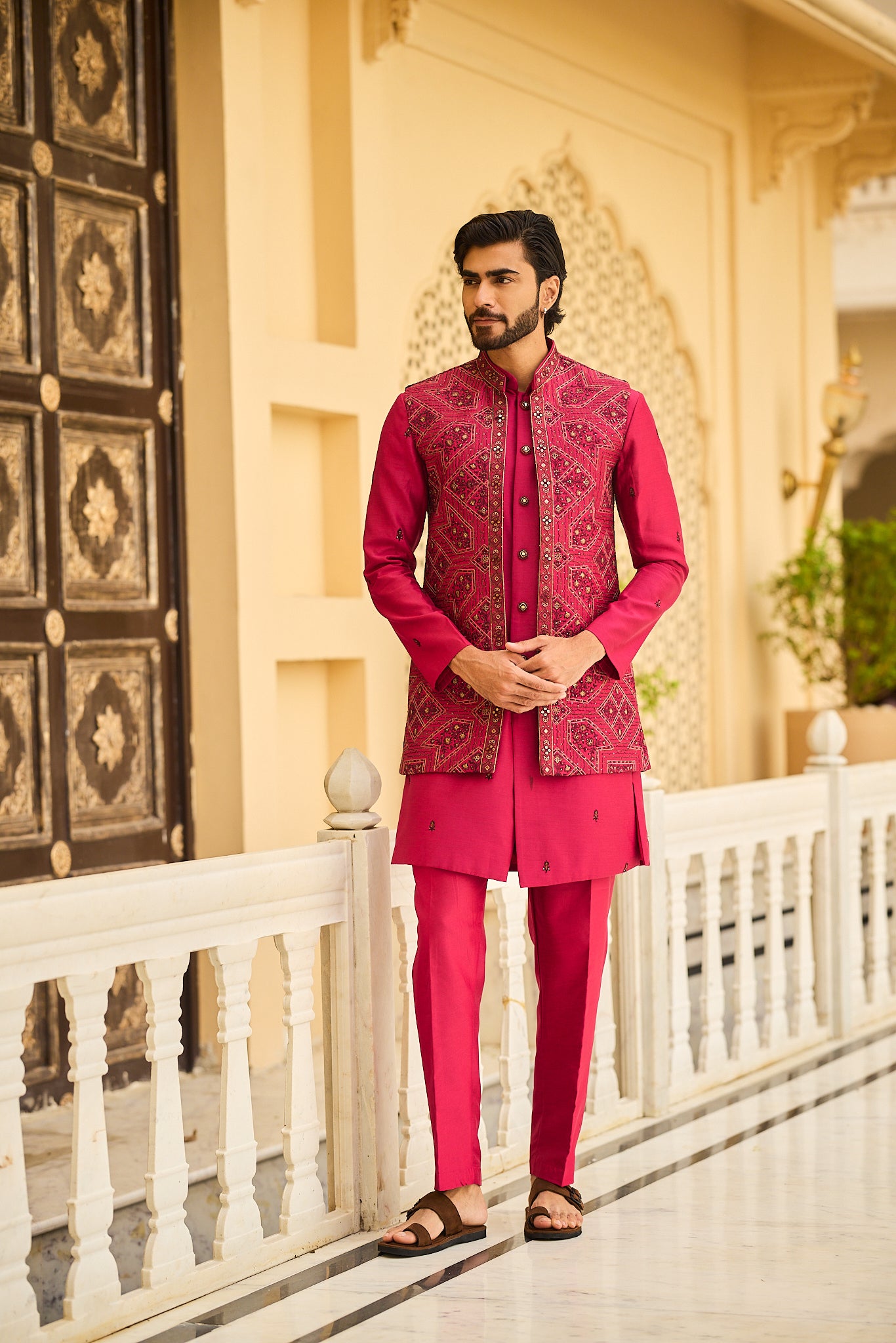 Magenta Color Embroidery Long Jacket Kurta