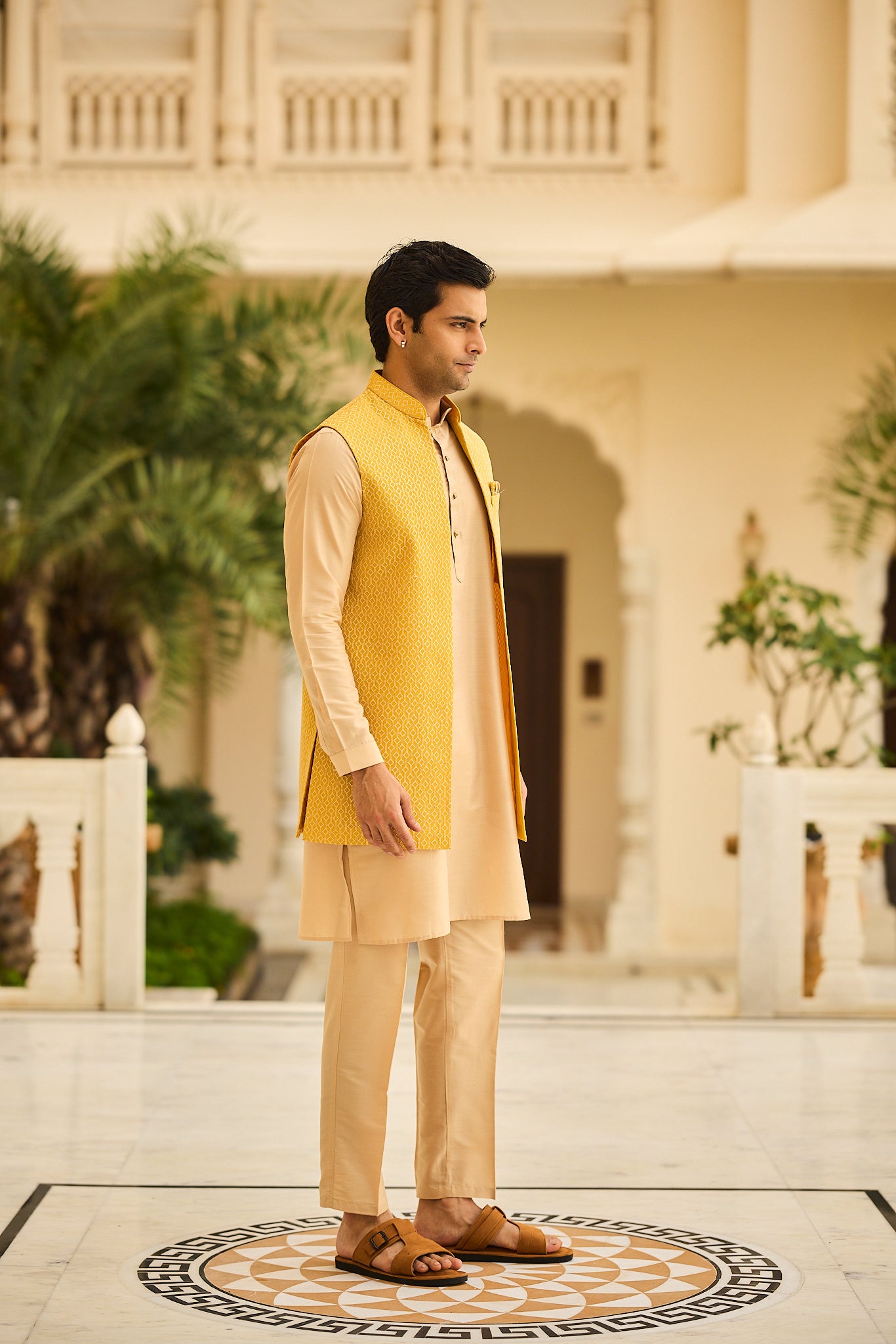 Mustard Color Embroidery Long Jacket Kurta