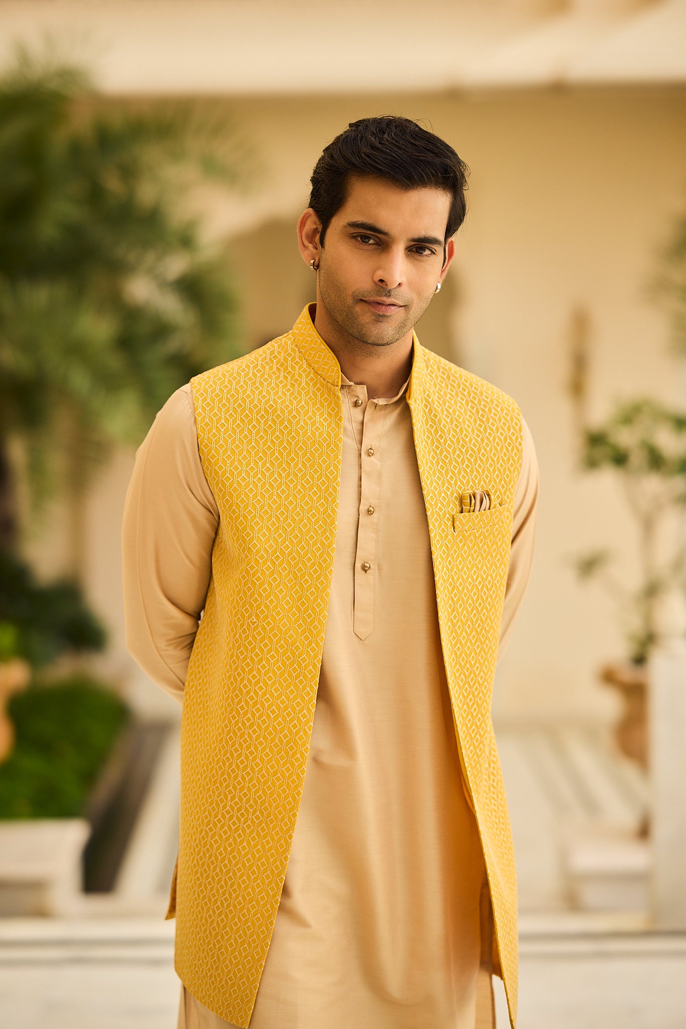 Mustard Color Embroidery Long Jacket Kurta