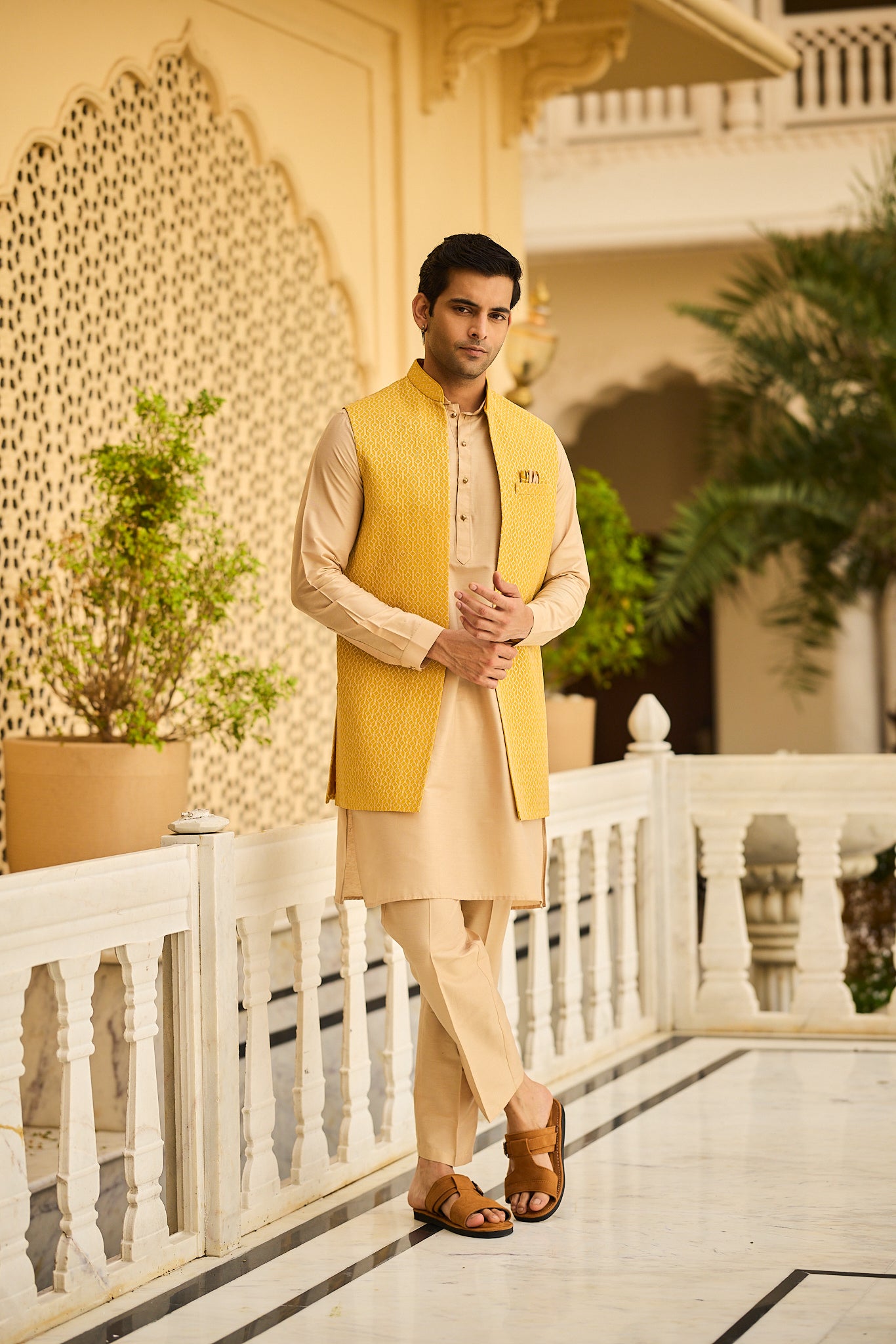 Mustard Color Embroidery Long Jacket Kurta