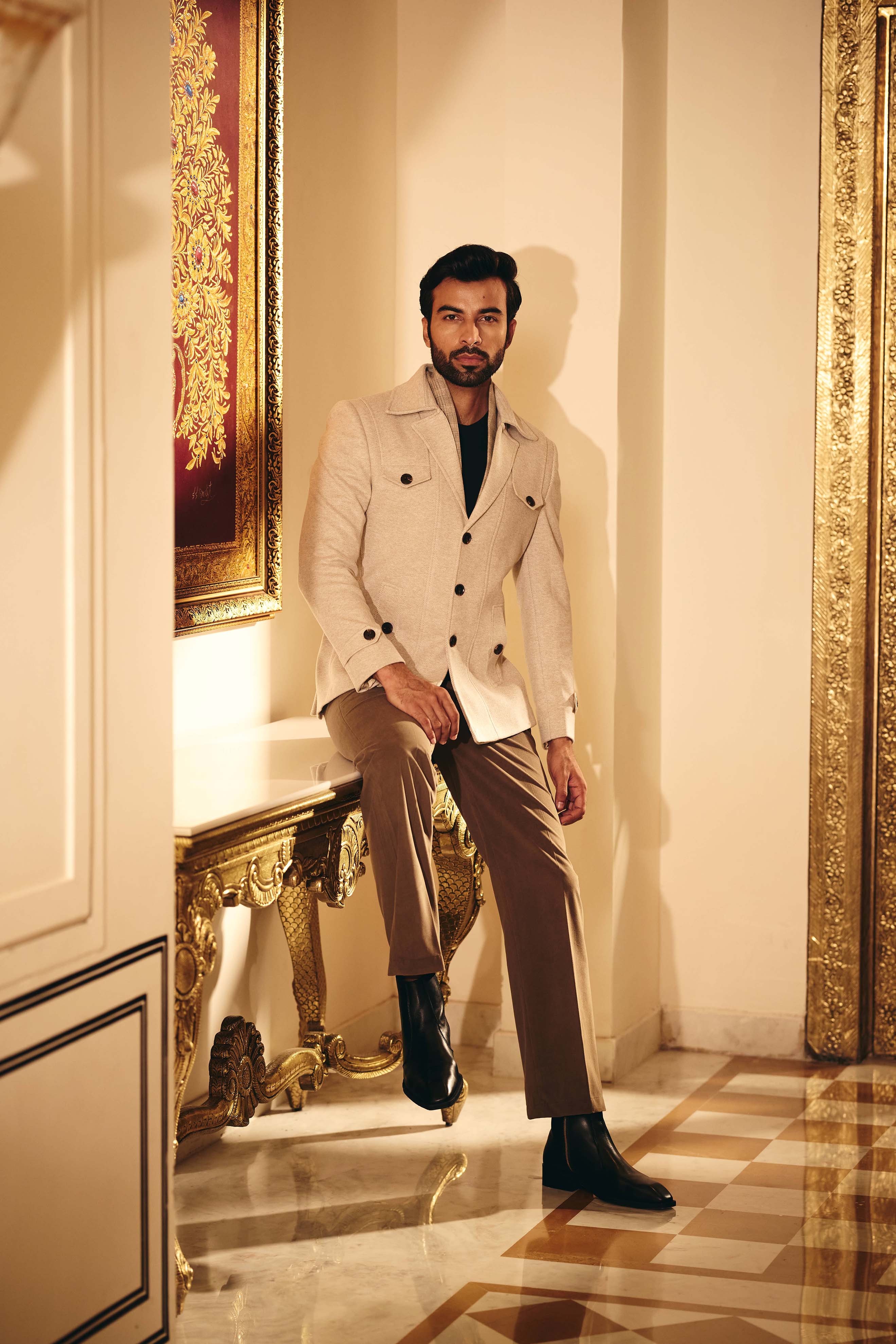 Fawn Color Tweed Blazer for Men