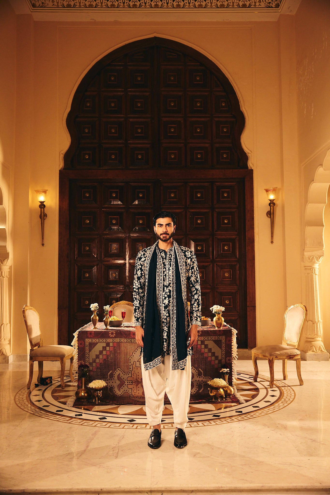 Navy Color Embroidery Kurta Pajama for Men
