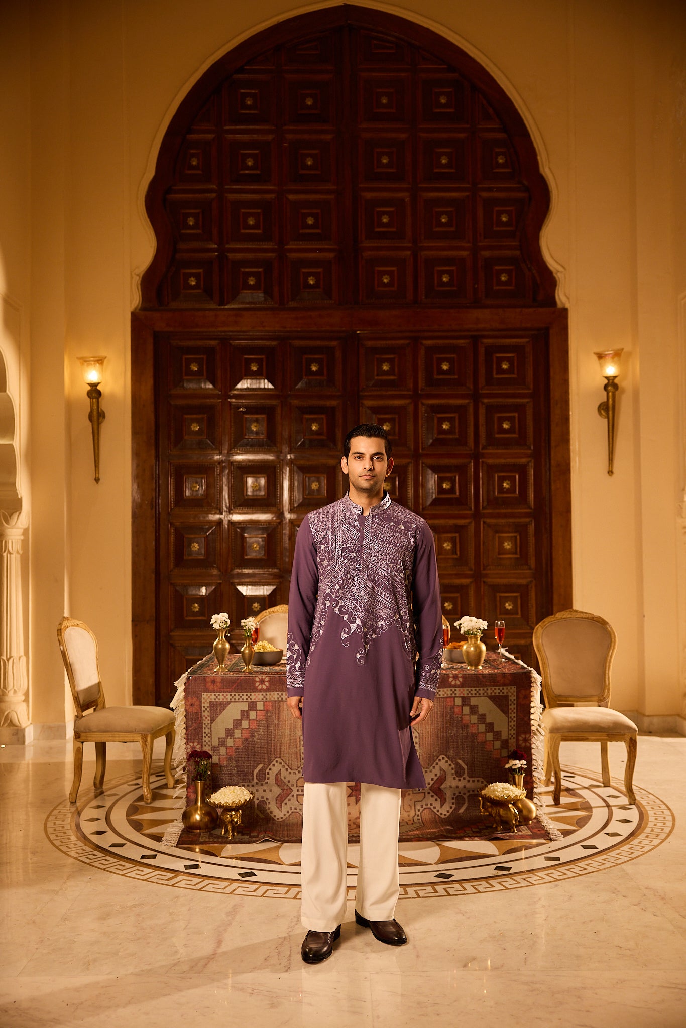 Purple Color Embroidery Designer Kurta Pajama for Men