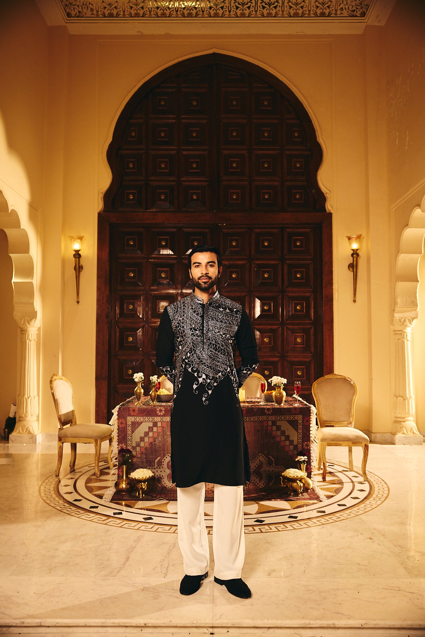 Black Color Embroidery Designer Kurta Pajama for Men