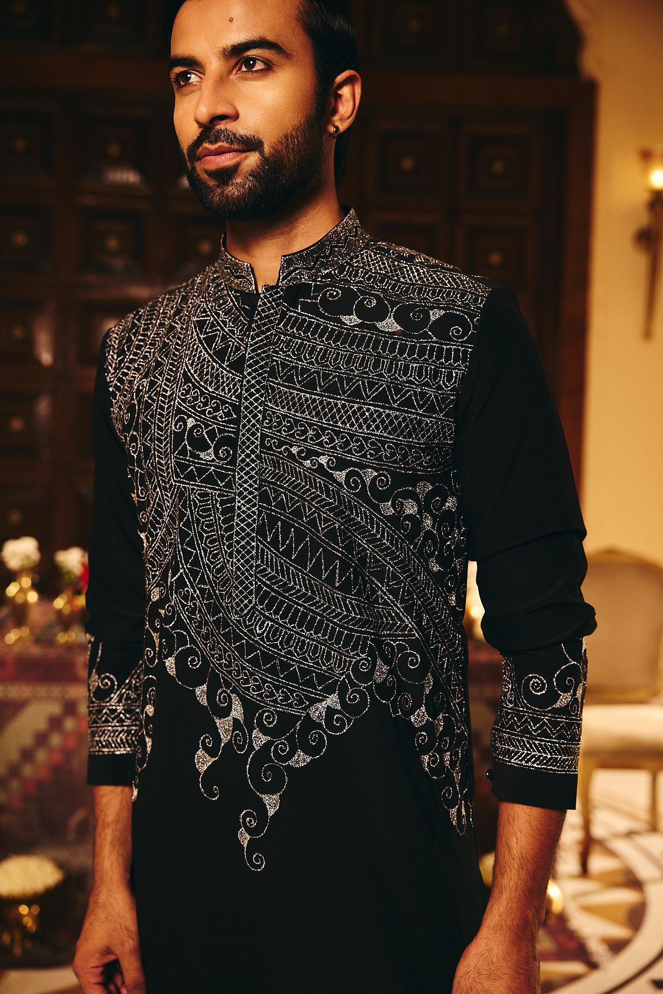 Black Color Embroidery Designer Kurta Pajama for Men