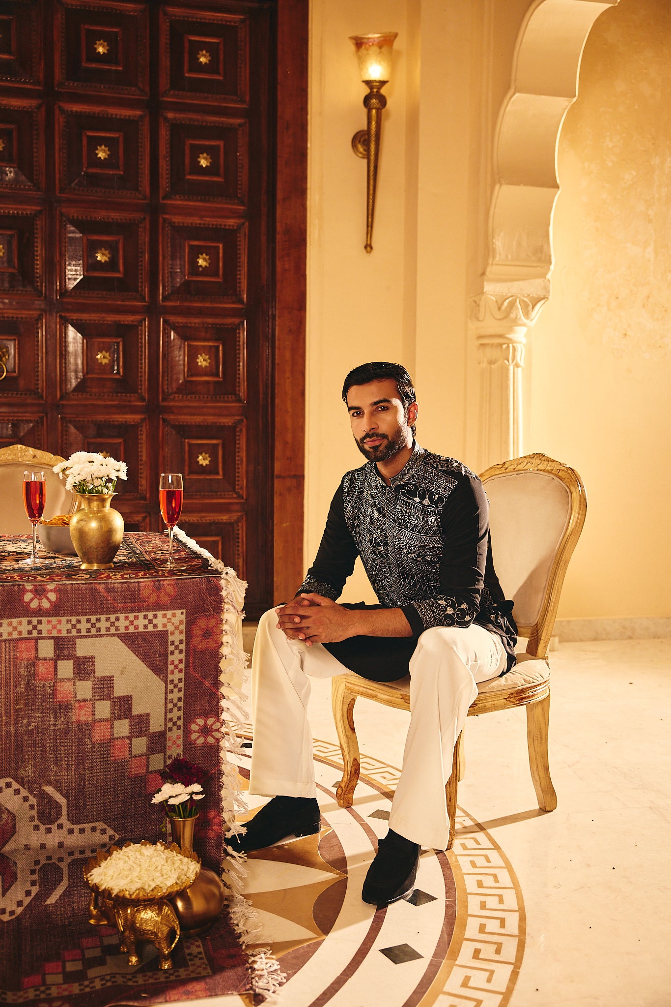 Black Color Embroidery Designer Kurta Pajama for Men