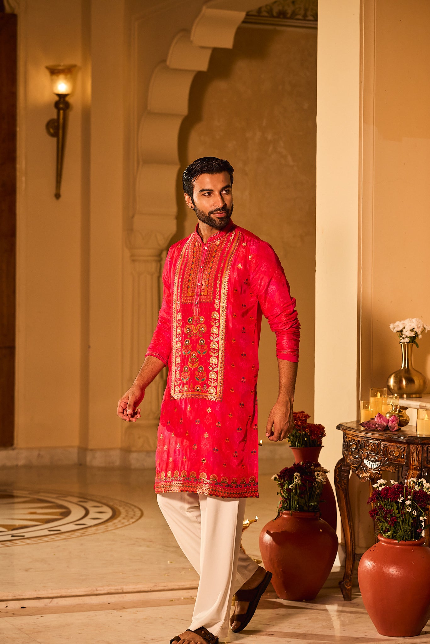 Red Color Jacquard Designer Kurta Pajama