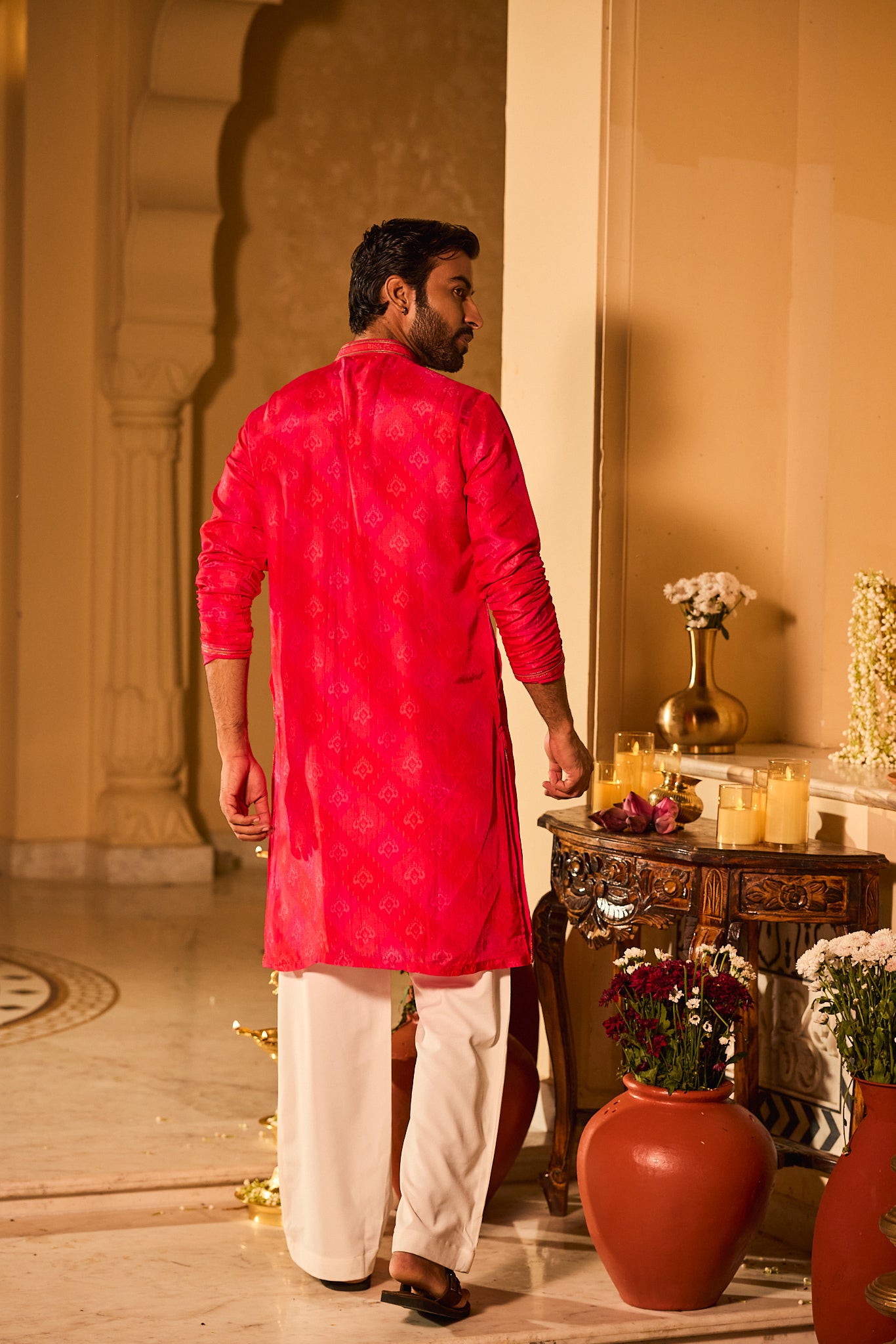 Red Color Jacquard Designer Kurta Pajama