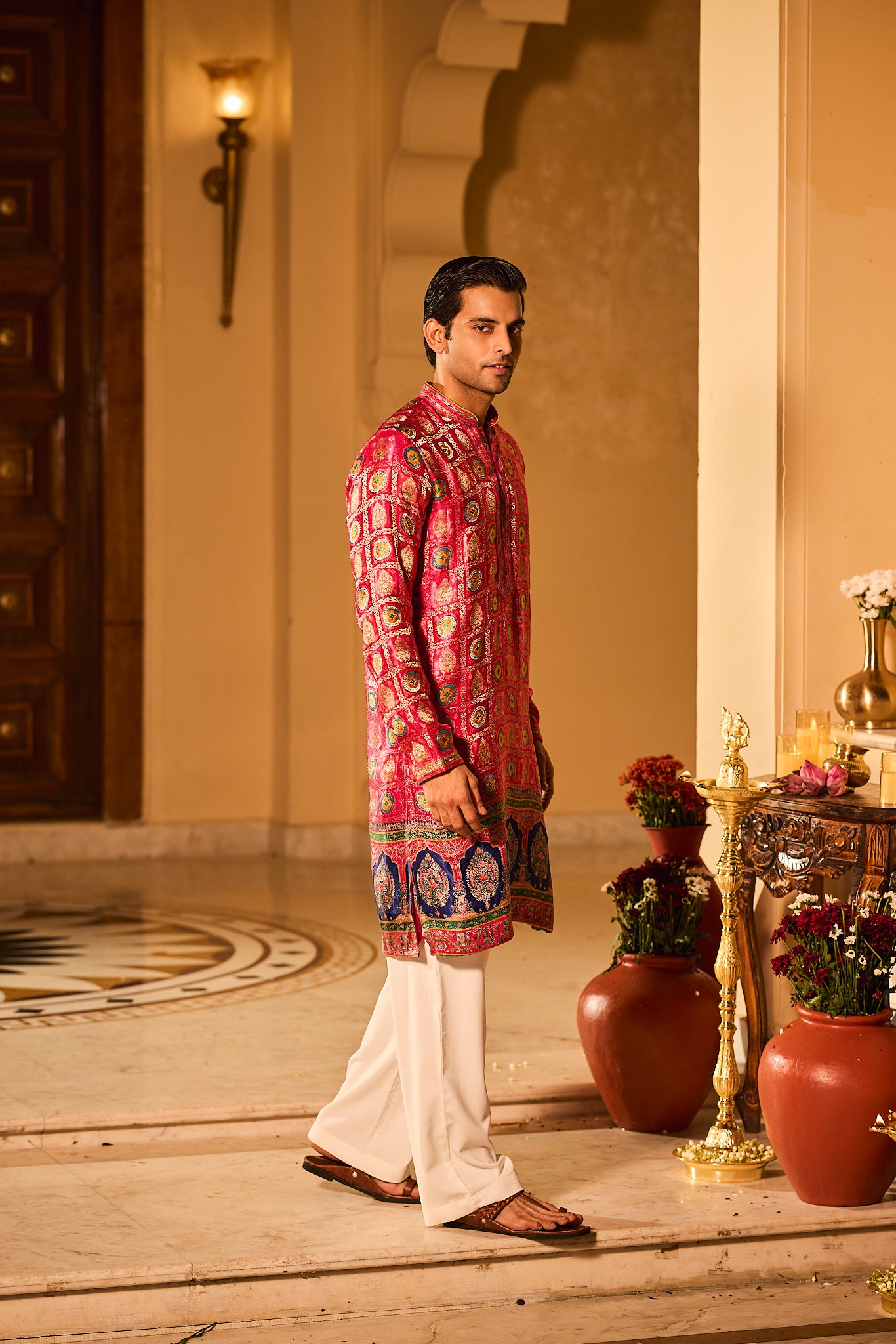 Rani Color Jacquard Designer Kurta Pajama