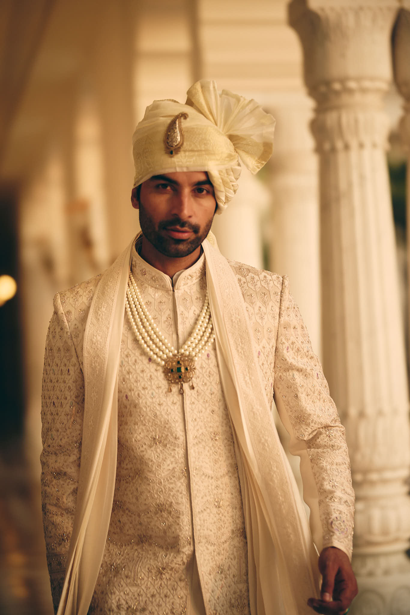 Fawn Lavender Color Jacquard Sherwani for Men