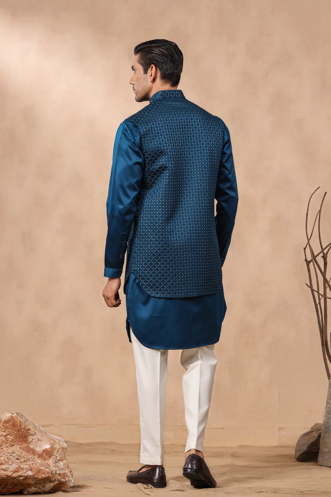 Blue Color Embroidery Long Jacket Kurta