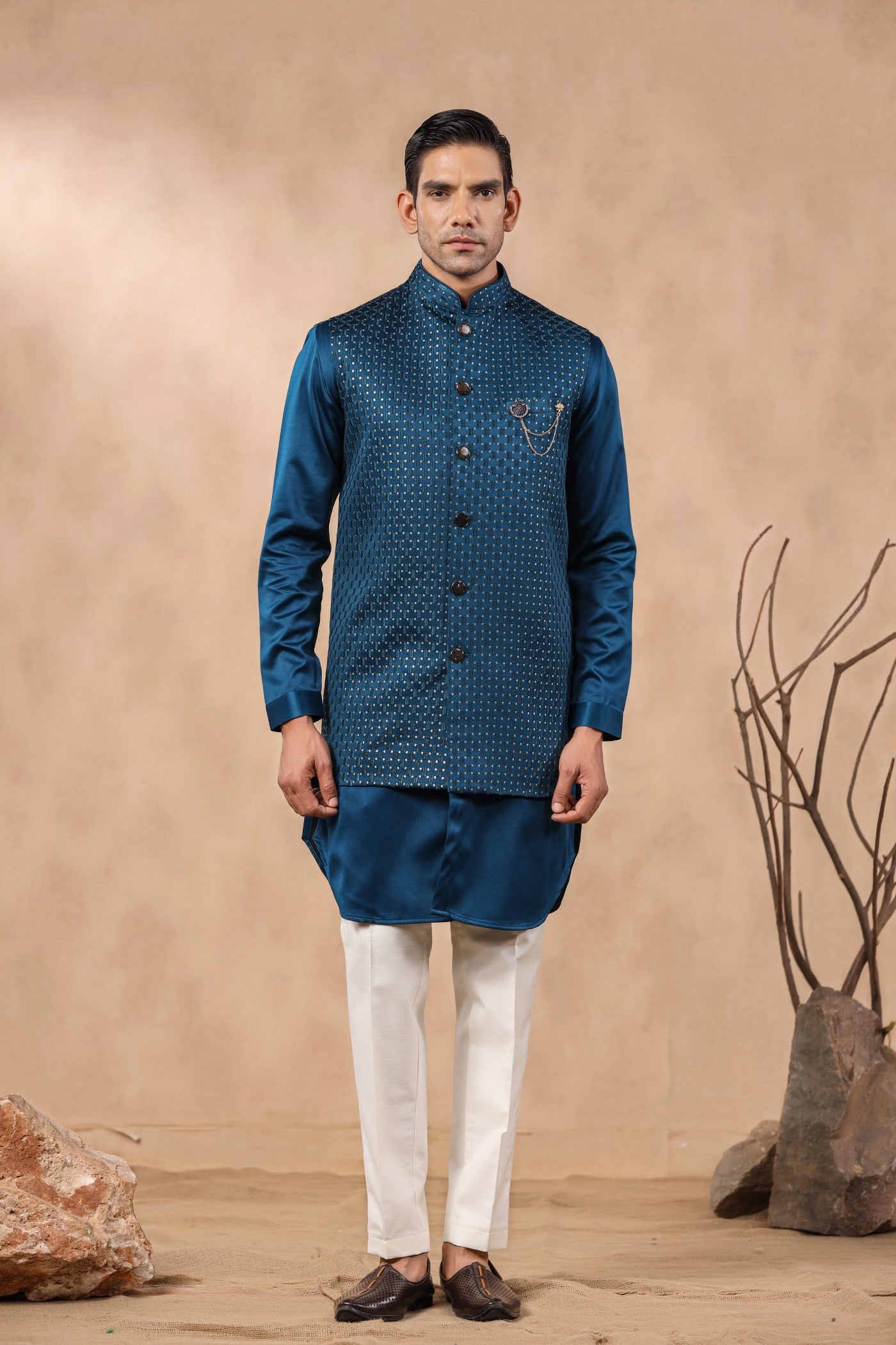 Blue Color Embroidery Long Jacket Kurta