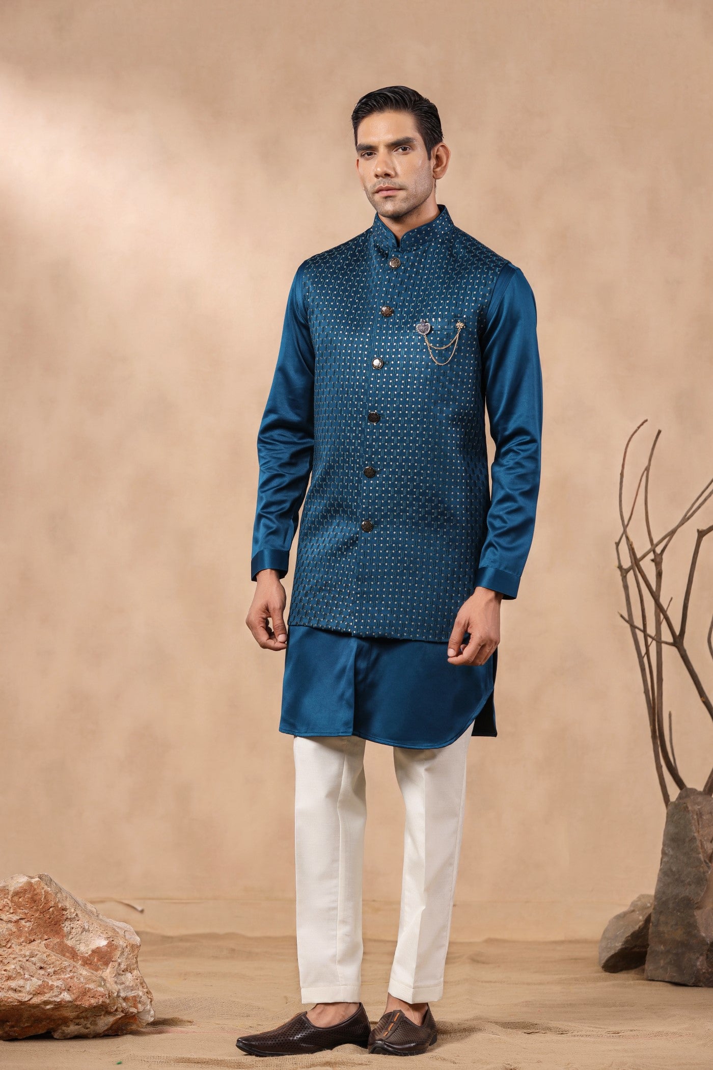 Blue Color Embroidery Long Jacket Kurta