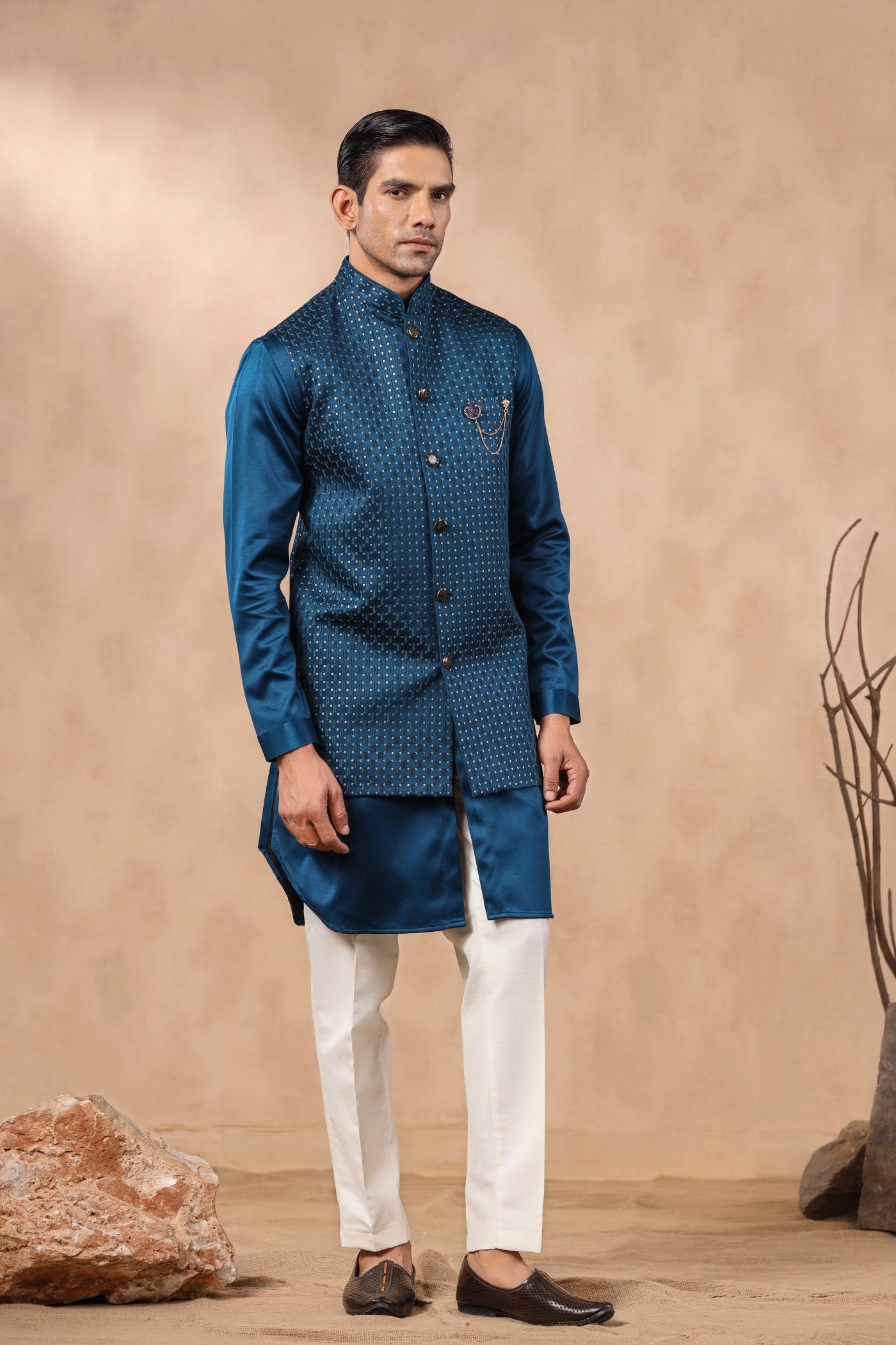 Blue Color Embroidery Long Jacket Kurta