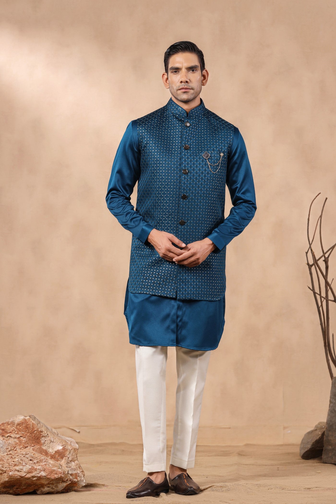 Blue Color Embroidery Long Jacket Kurta