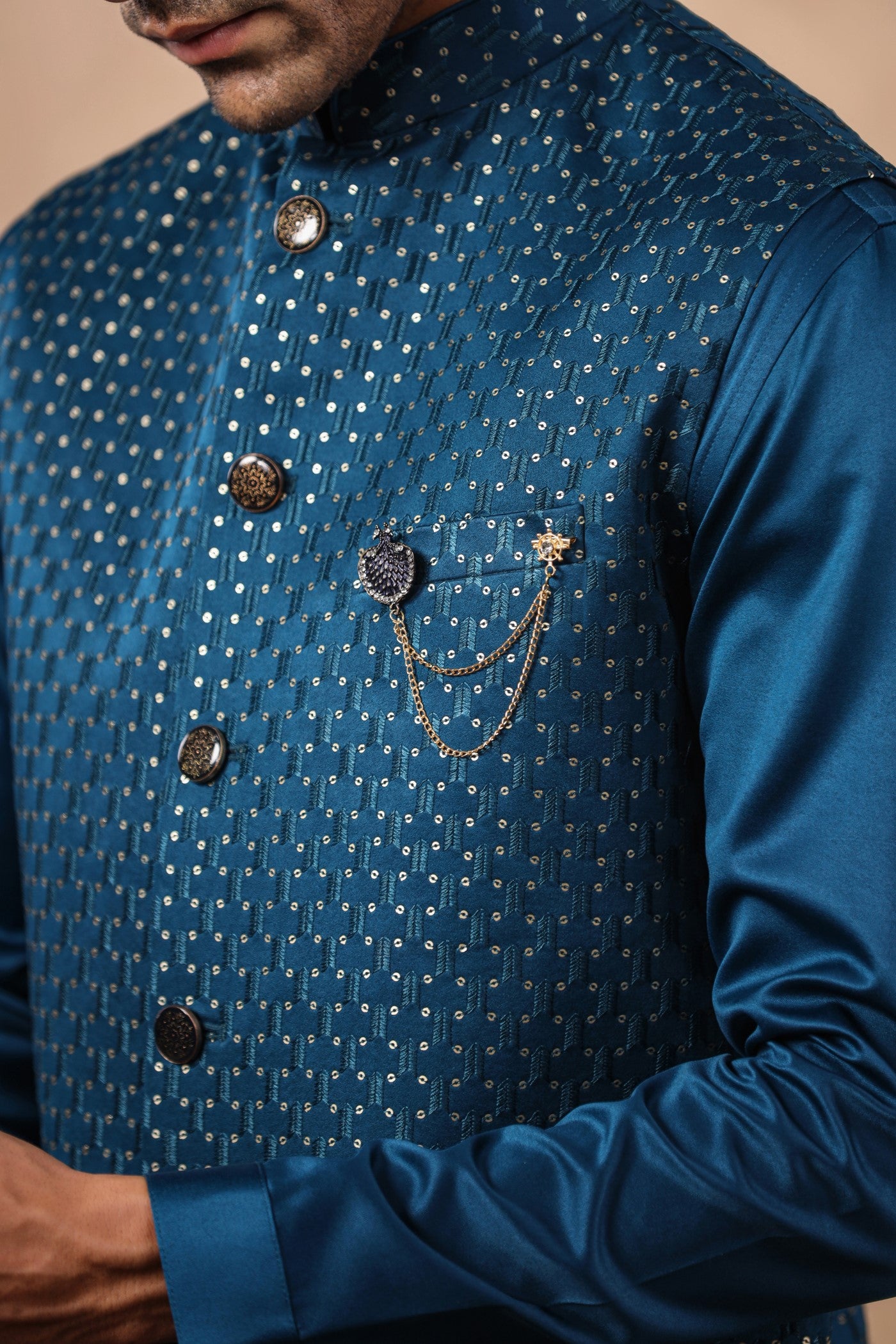 Blue Color Embroidery Long Jacket Kurta
