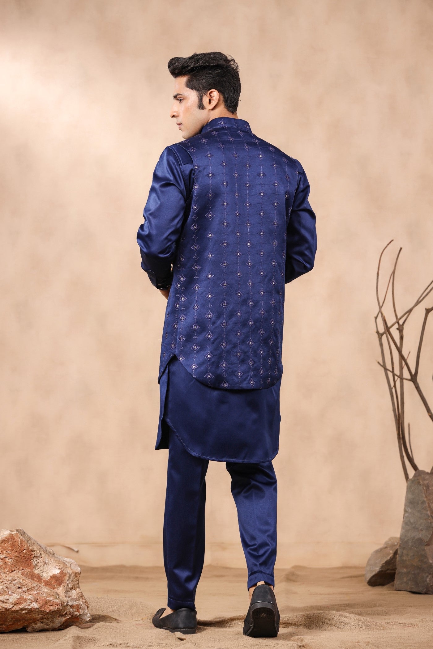 Navy Colour Embroidery Long Jacket Kurta