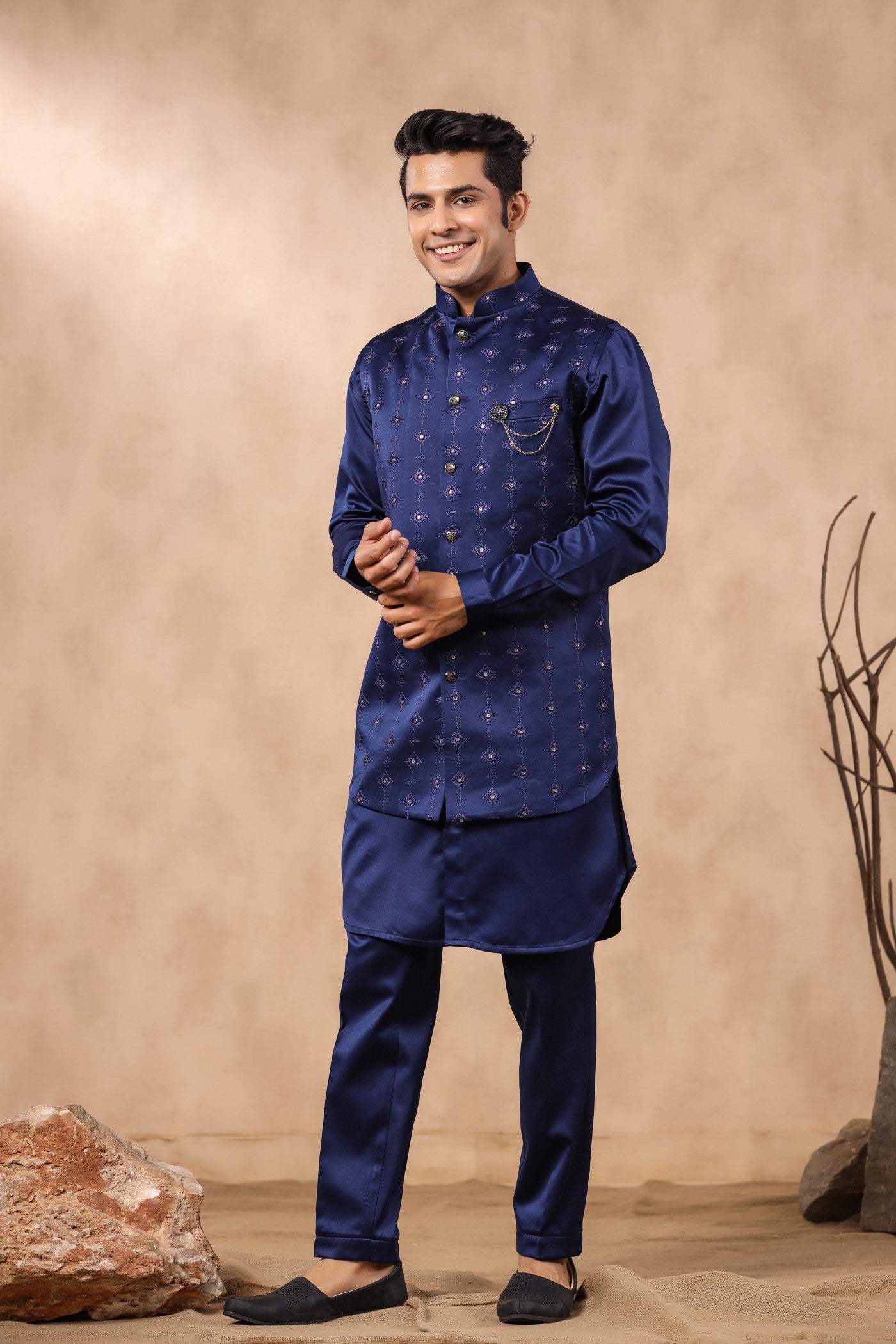 Navy Colour Embroidery Long Jacket Kurta