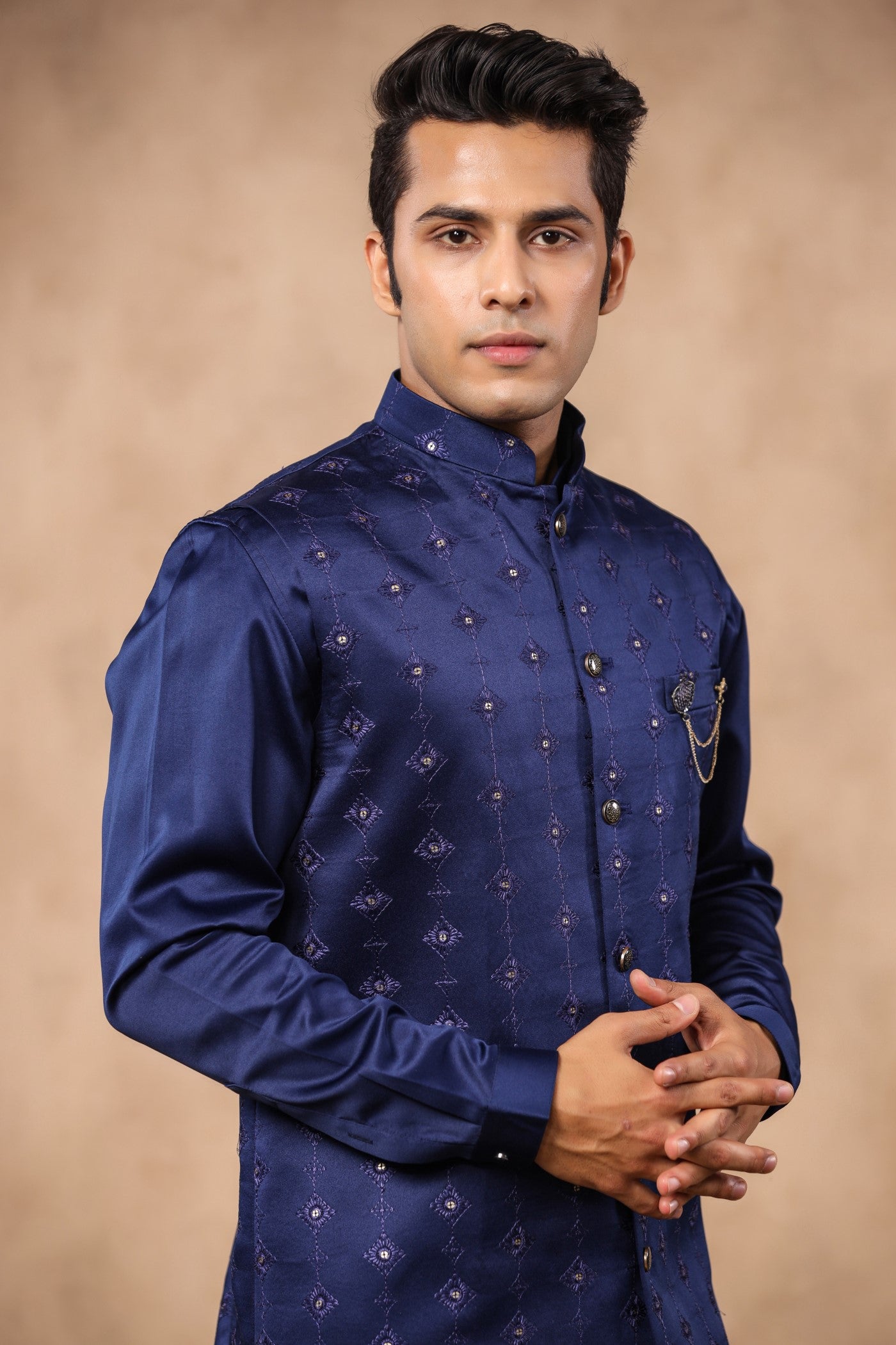 Navy Colour Embroidery Long Jacket Kurta