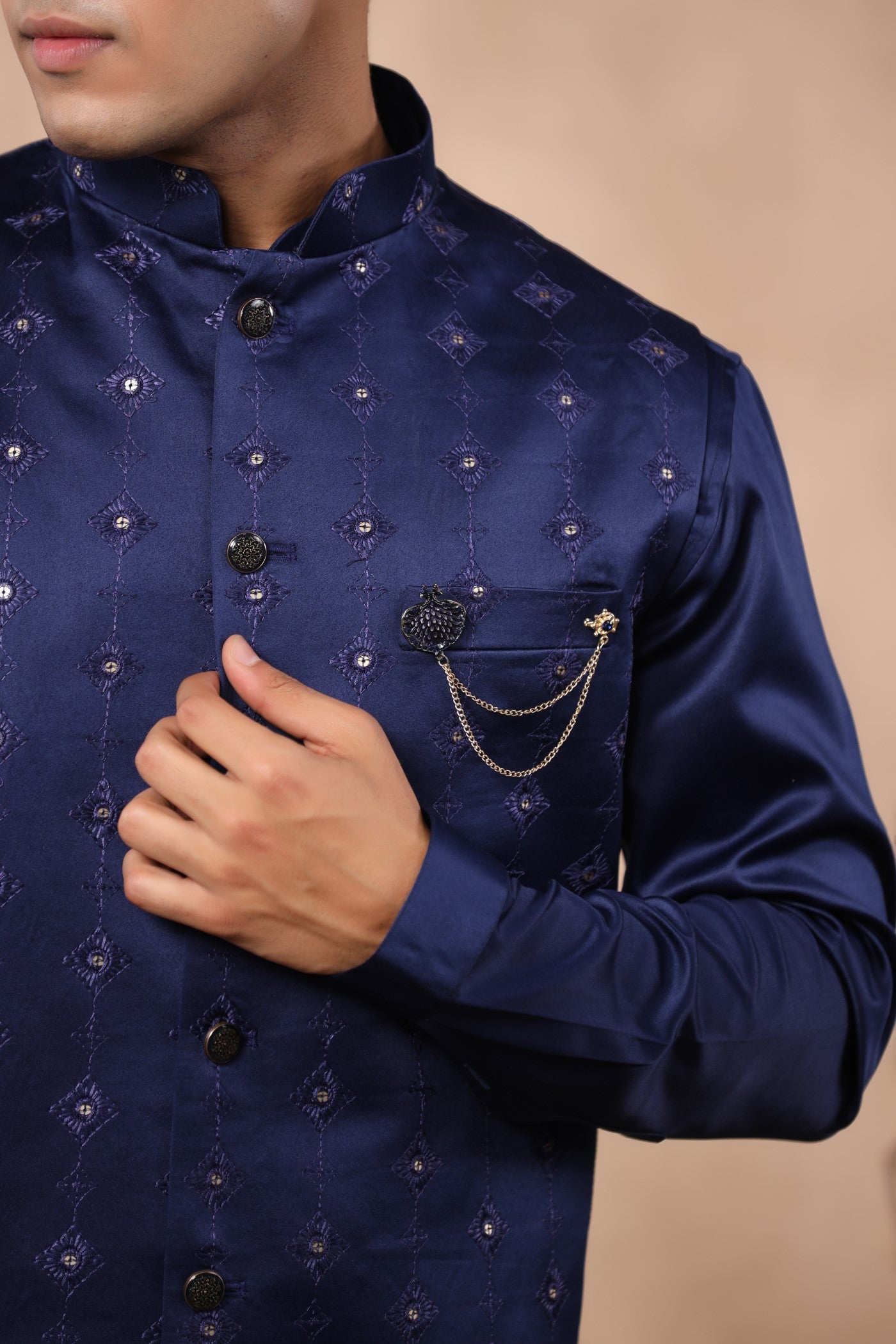 Navy Colour Embroidery Long Jacket Kurta