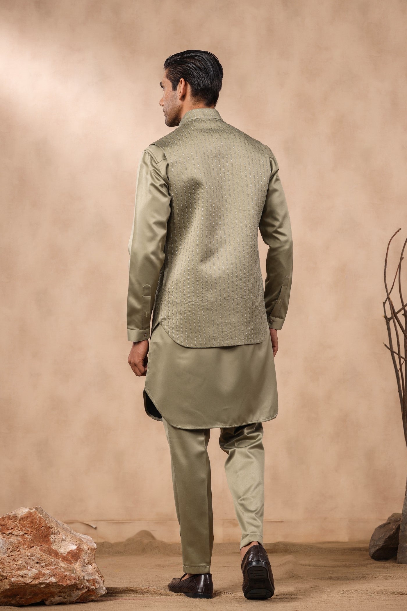 Green Color Embroidery Long Jacket Kurta