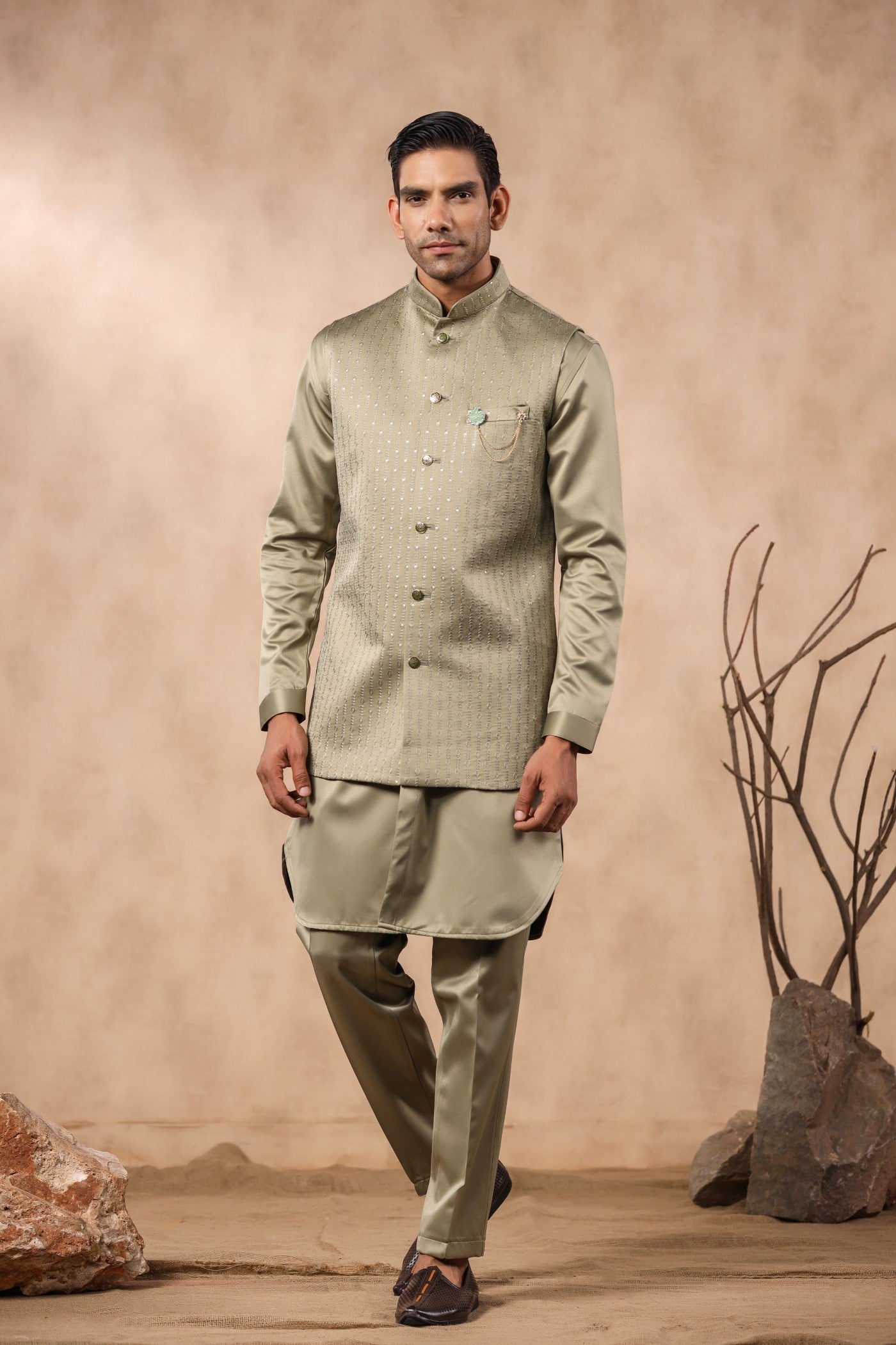 Green Color Embroidery Long Jacket Kurta