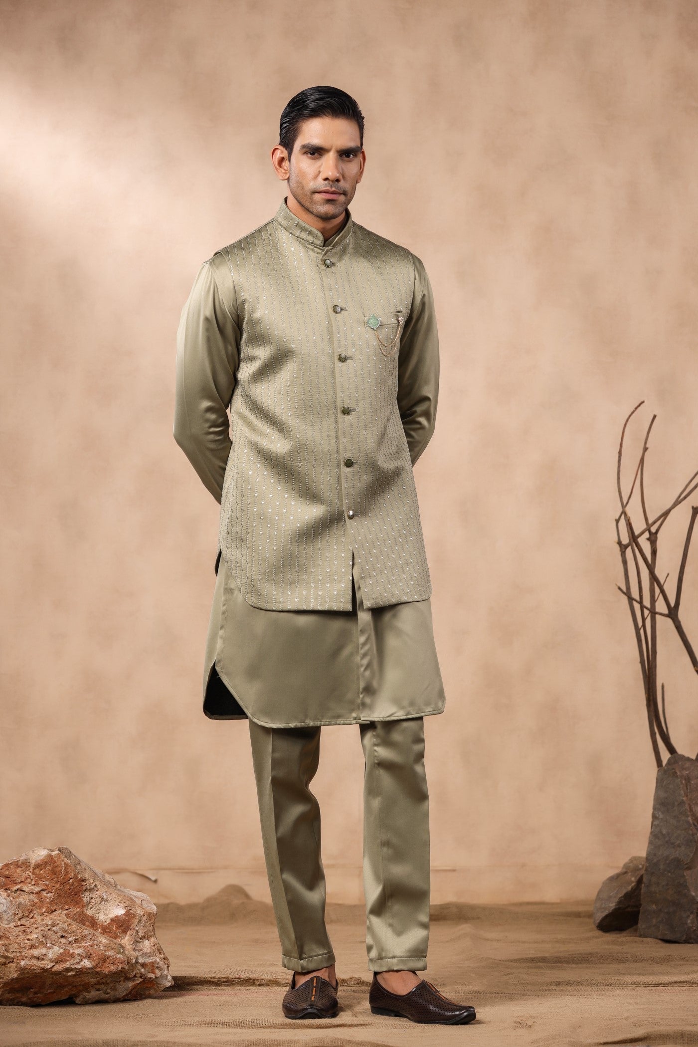 Green Color Embroidery Long Jacket Kurta