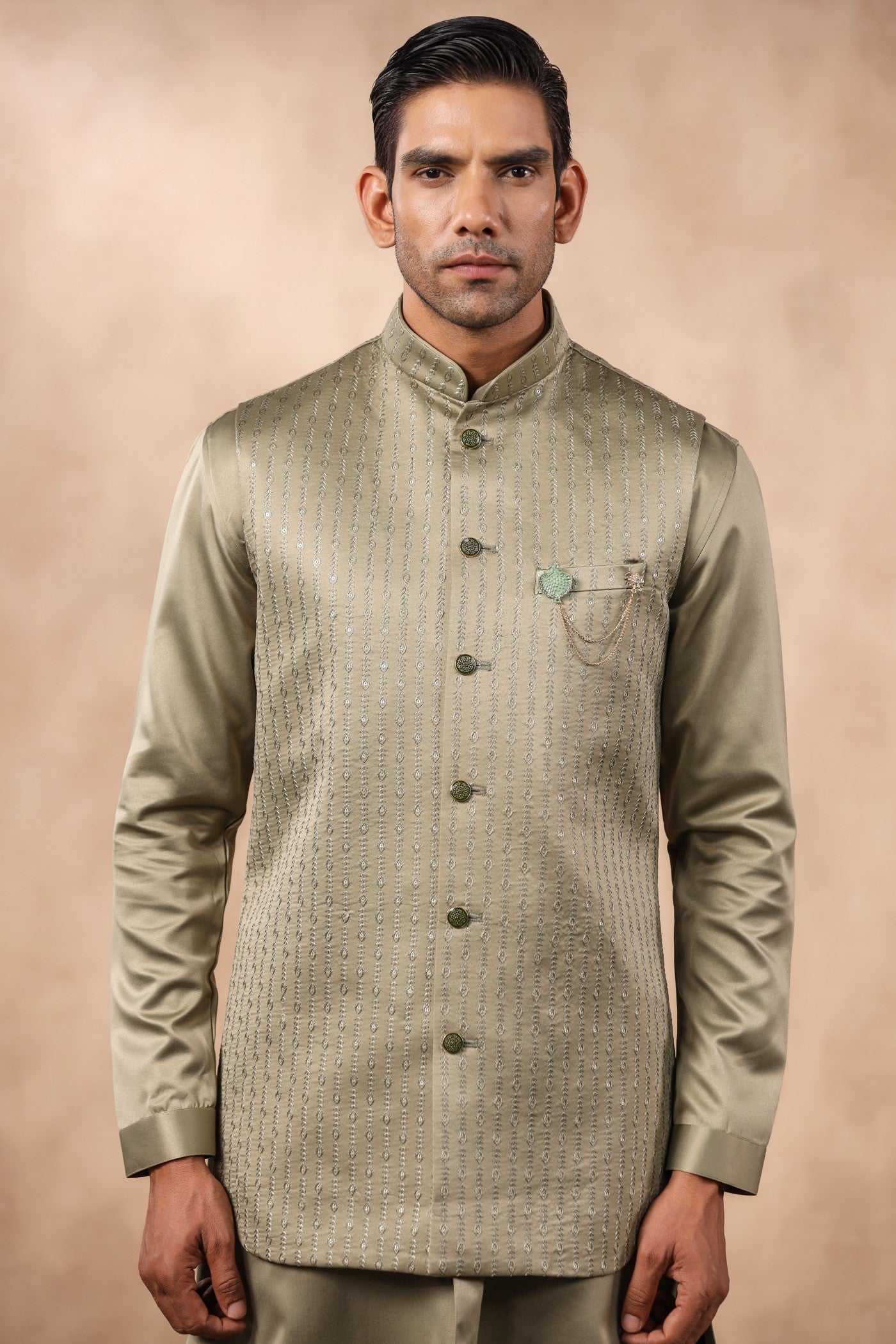 Green Color Embroidery Long Jacket Kurta