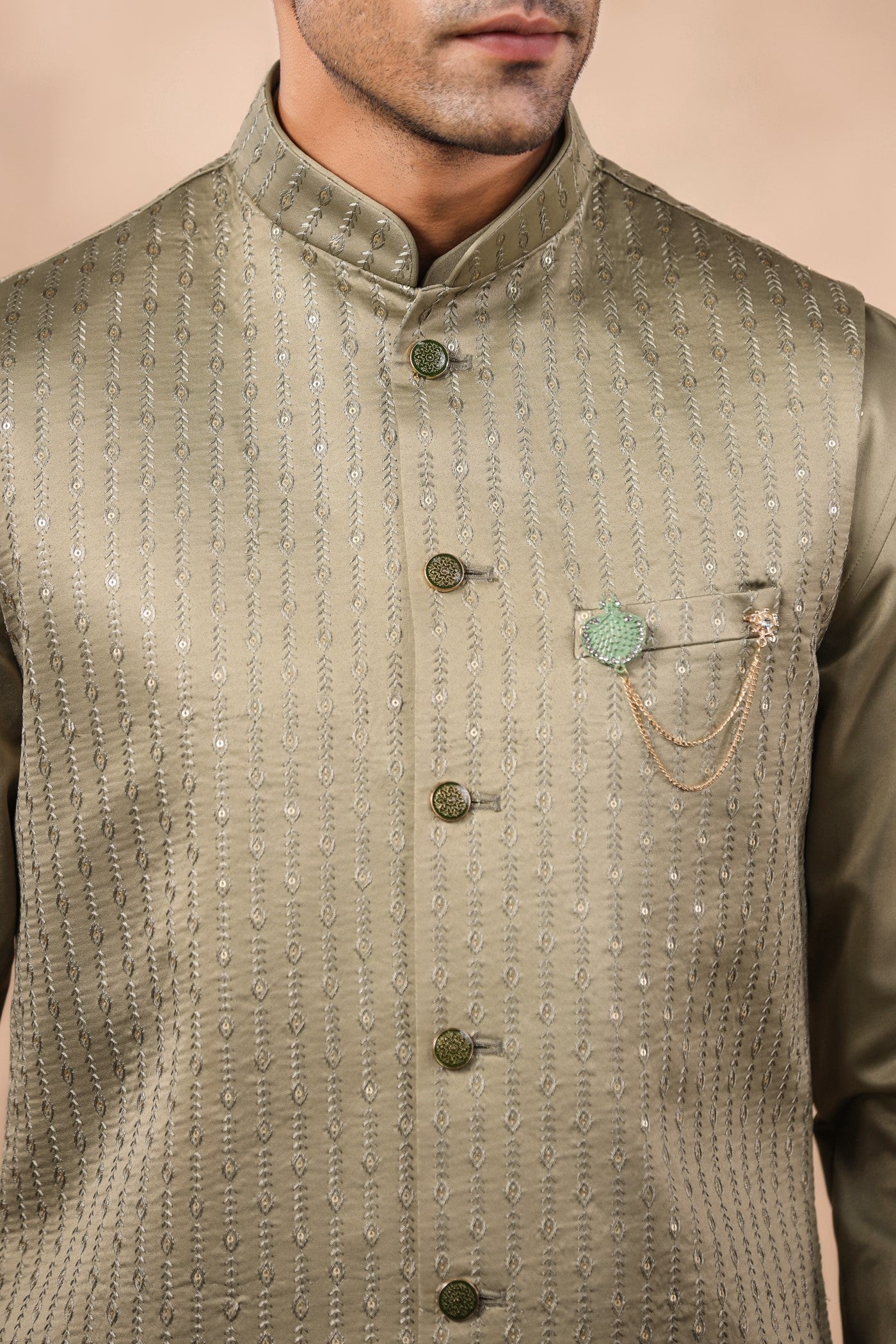 Green Color Embroidery Long Jacket Kurta