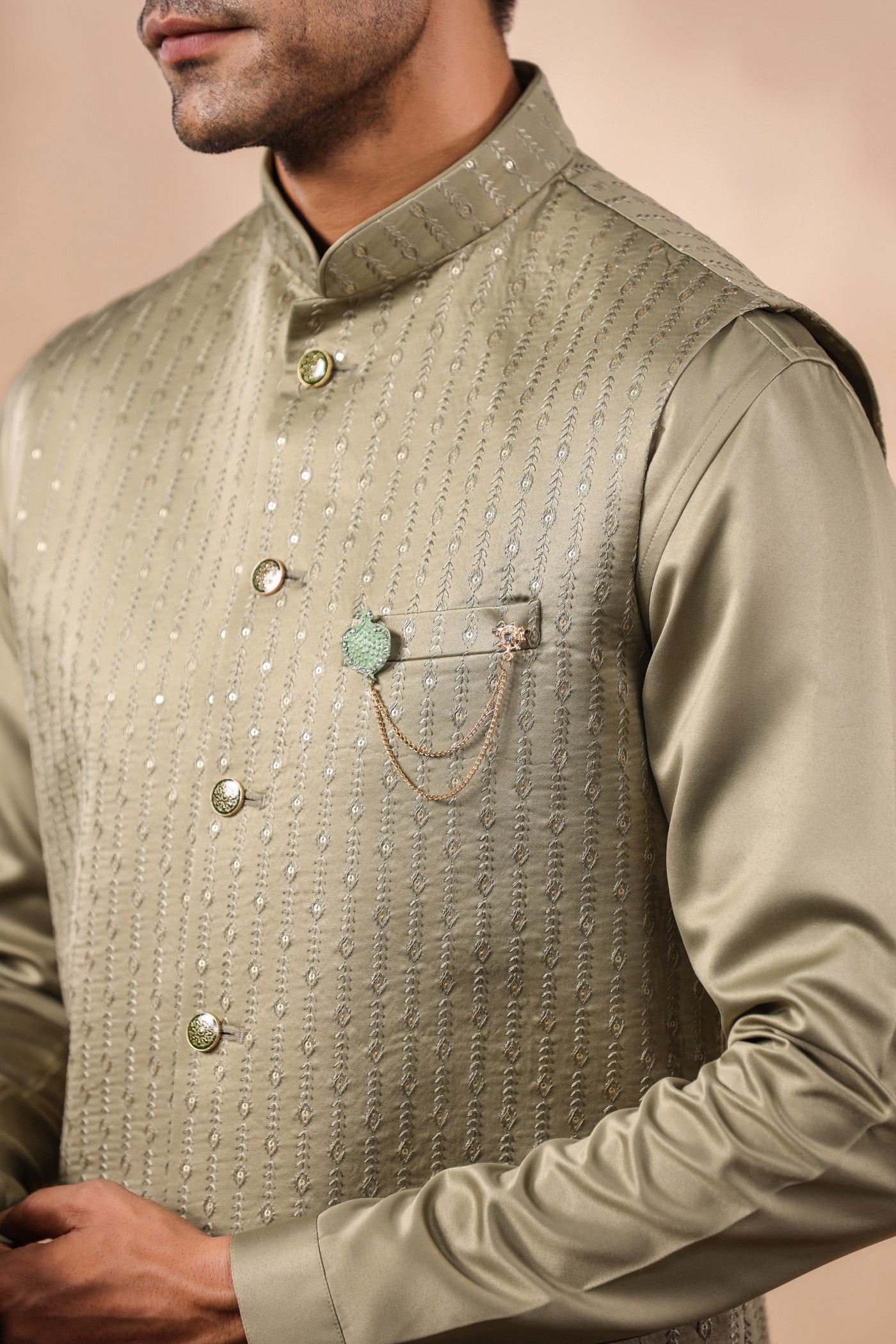 Green Color Embroidery Long Jacket Kurta