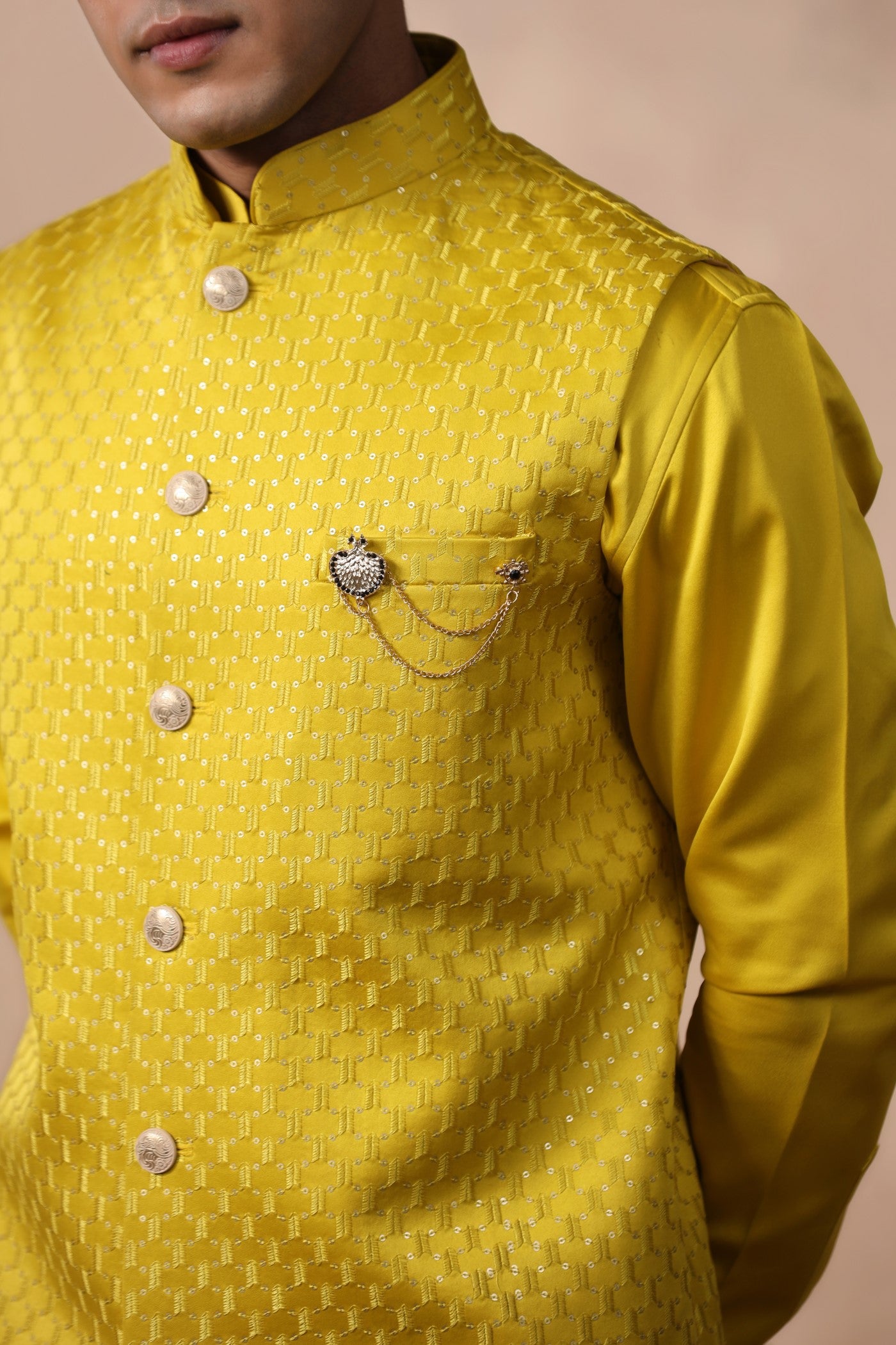 Yellow Color Embroidery Long Jacket Kurta