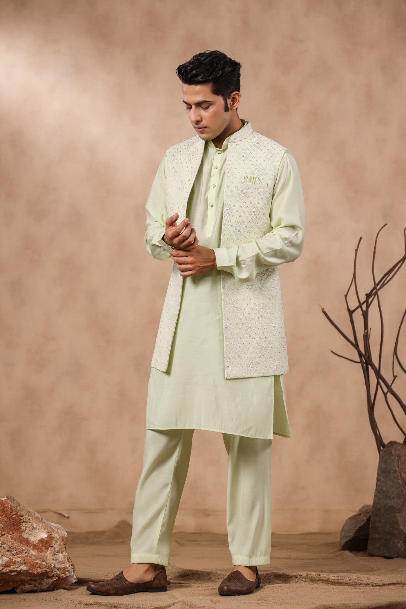 S Green Color Embroidery Long Jacket Kurta