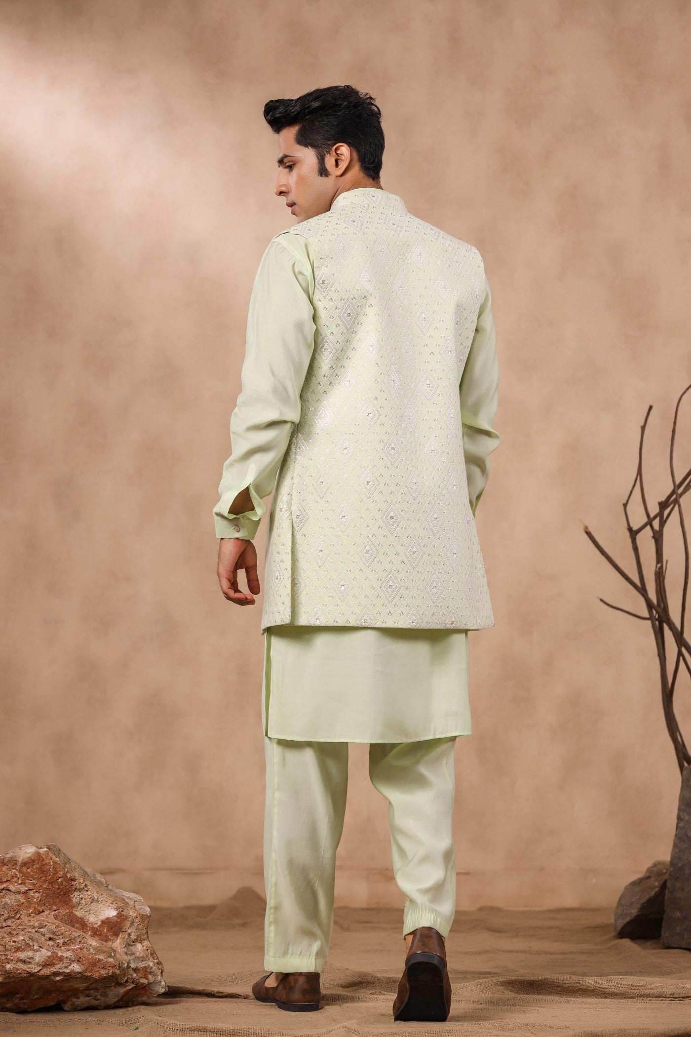 S Green Color Embroidery Long Jacket Kurta