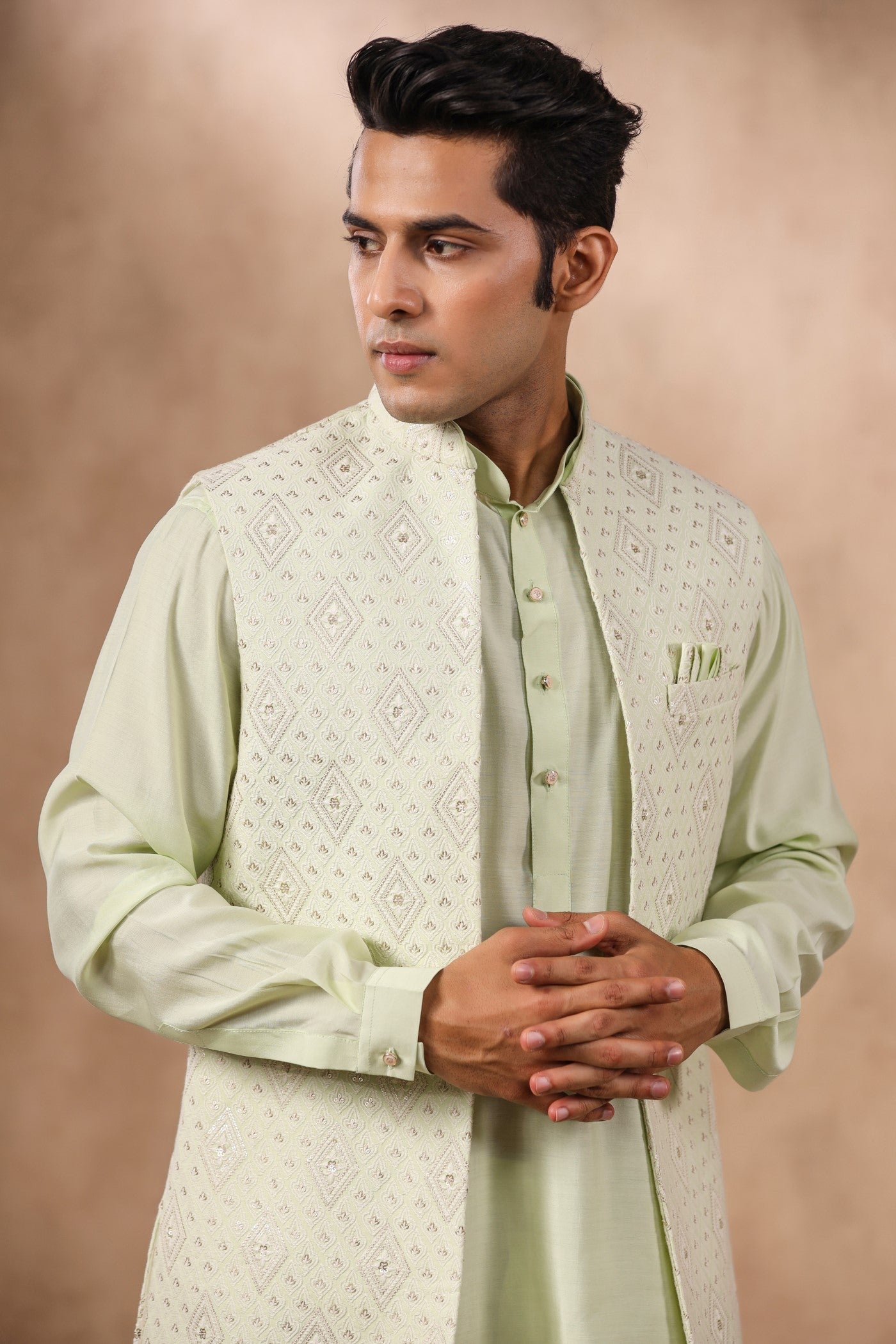 S Green Color Embroidery Long Jacket Kurta