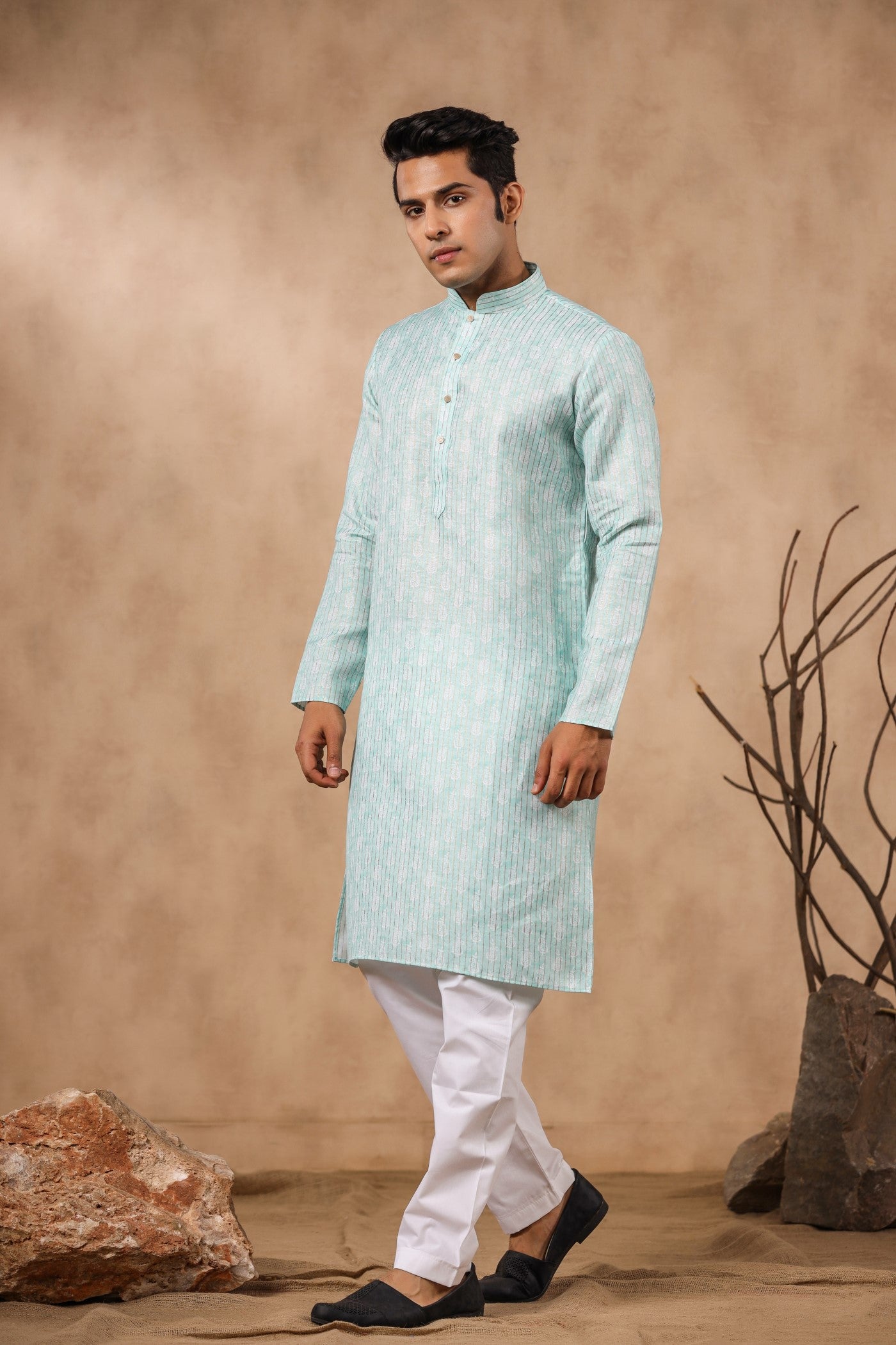 C Green Cotton Kurta Pajama For Men