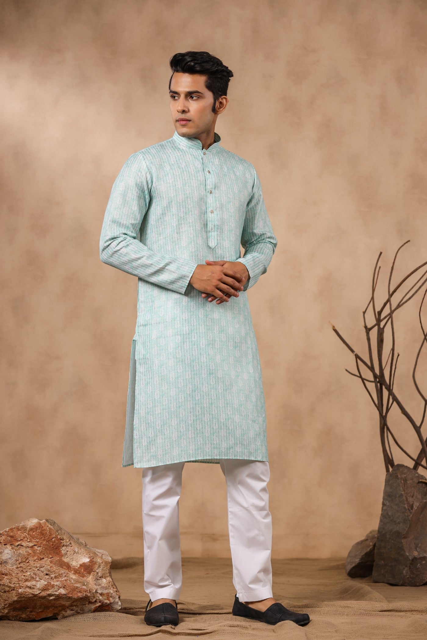 C Green Cotton Kurta Pajama For Men