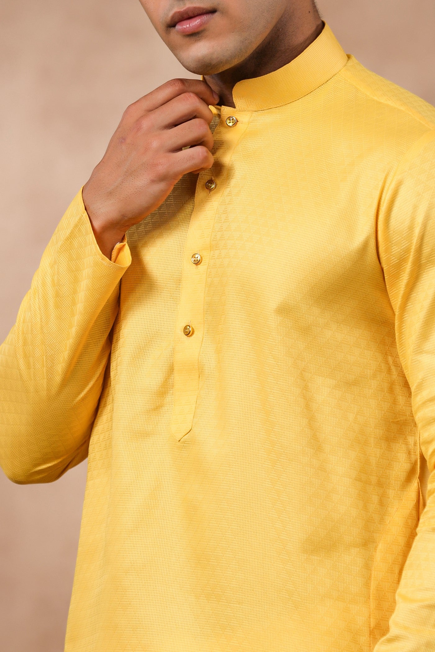 Yellow Color Plain Kurta Pajama For Men