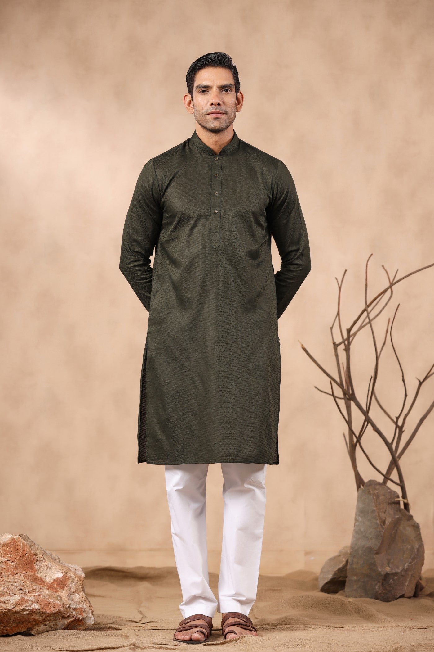 Green Plain Kurta Pajama