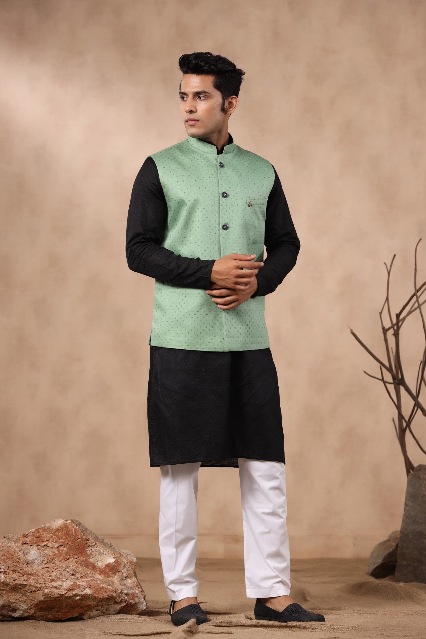 Green Color Waist Coat For Men