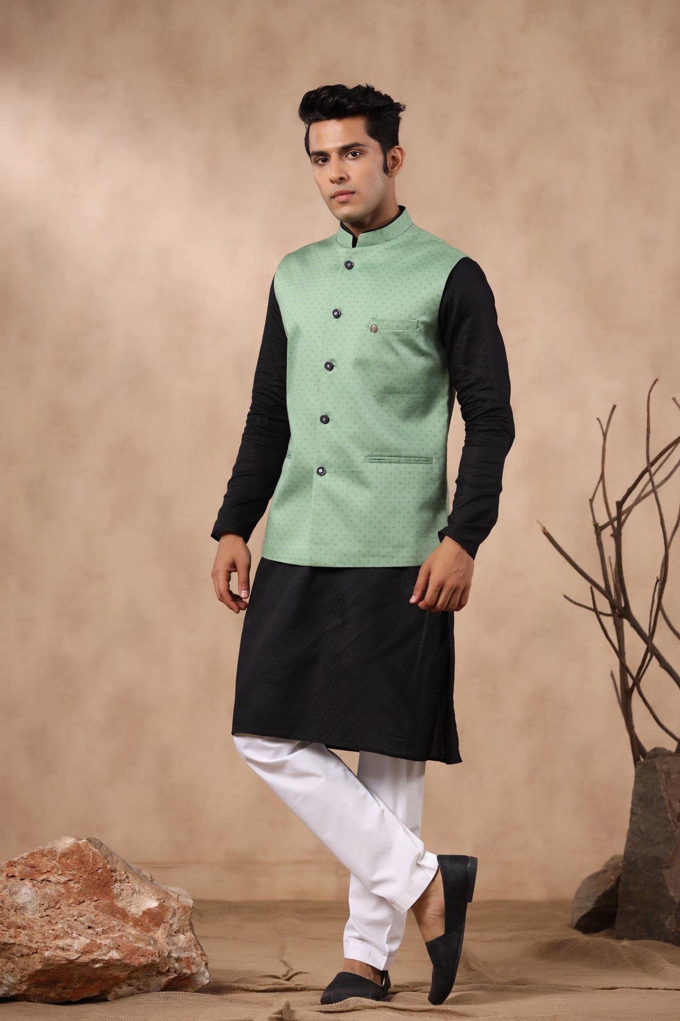 Green Color Waist Coat For Men