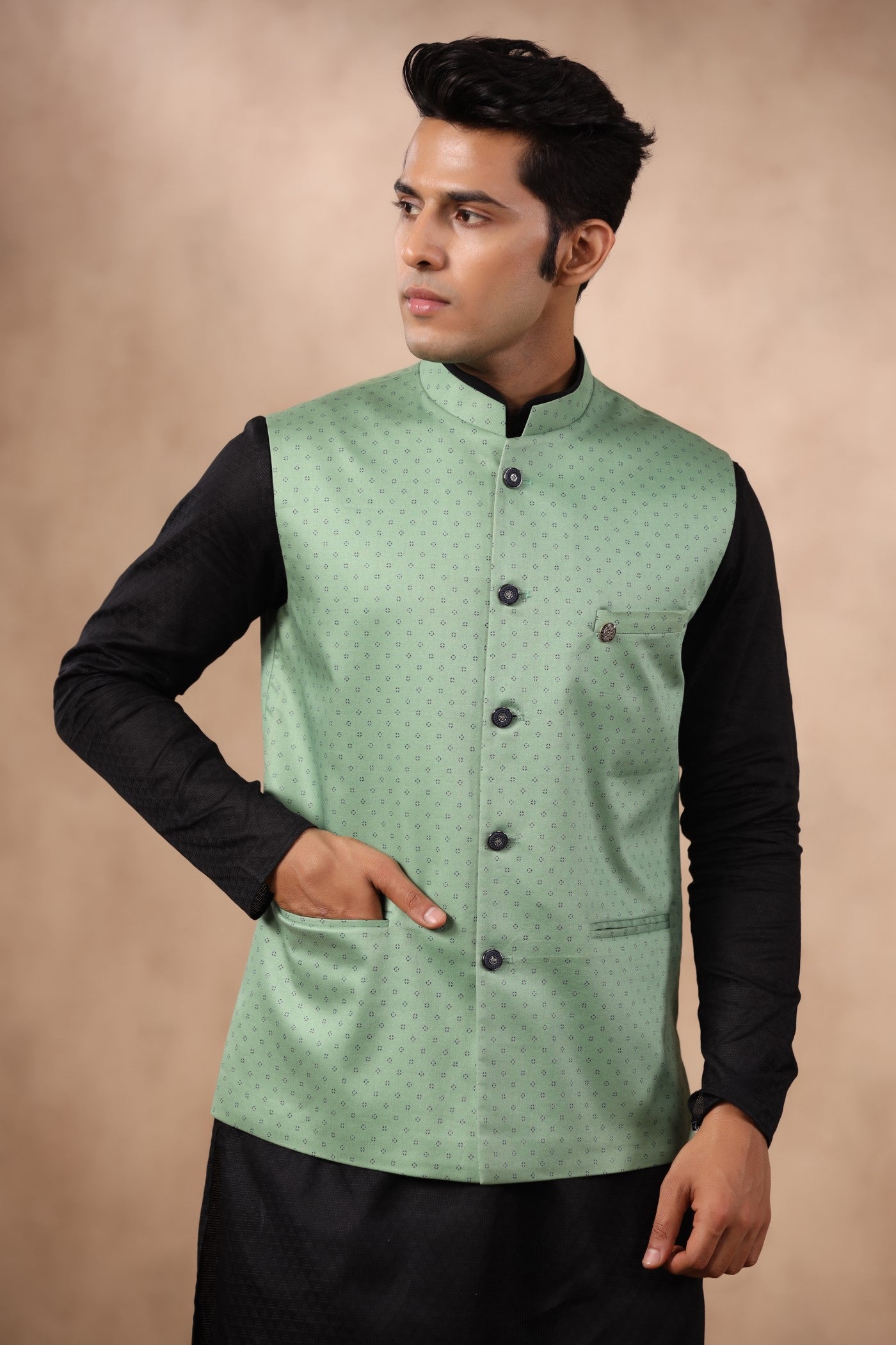 Green Color Waist Coat For Men