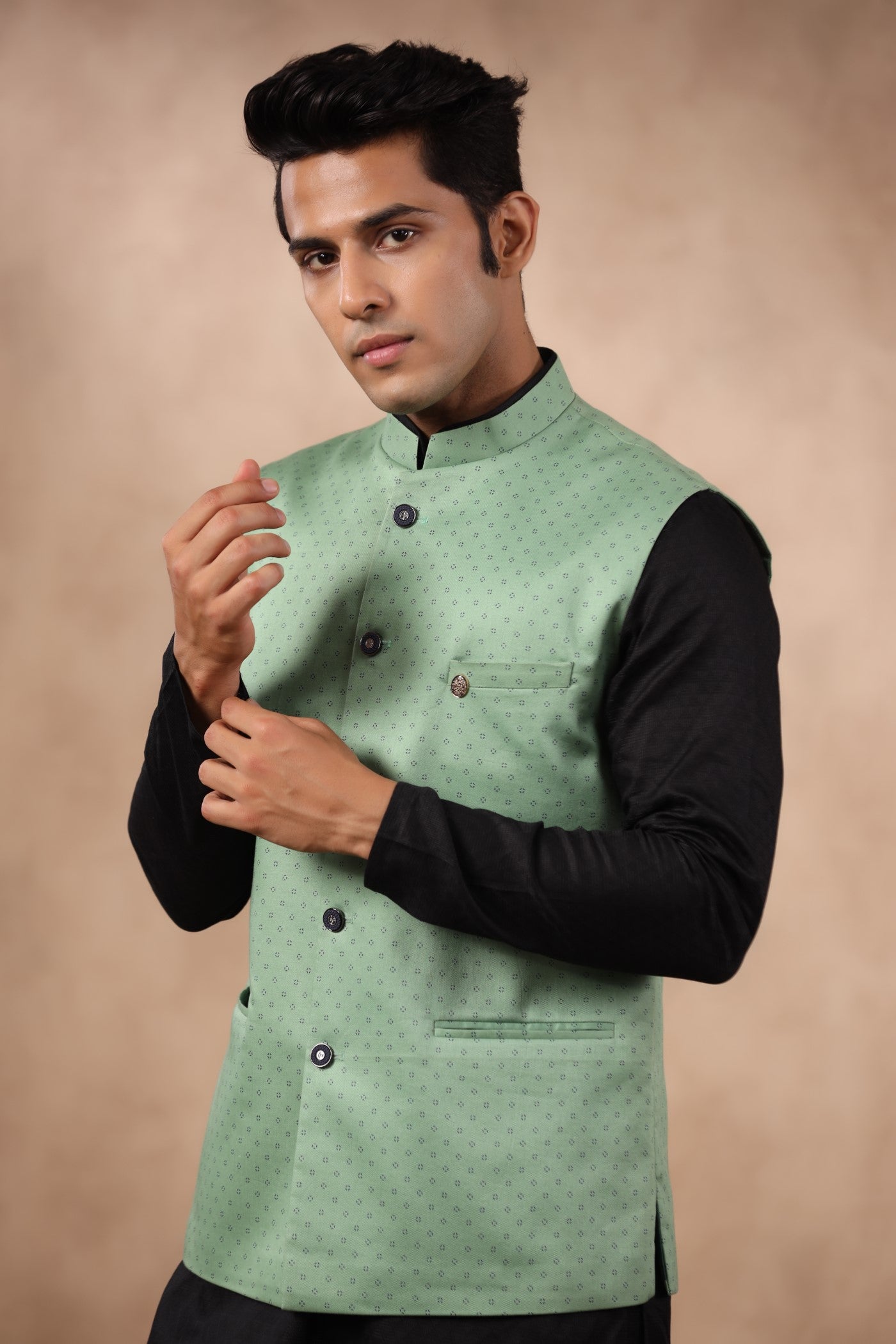 Green Color Waist Coat For Men