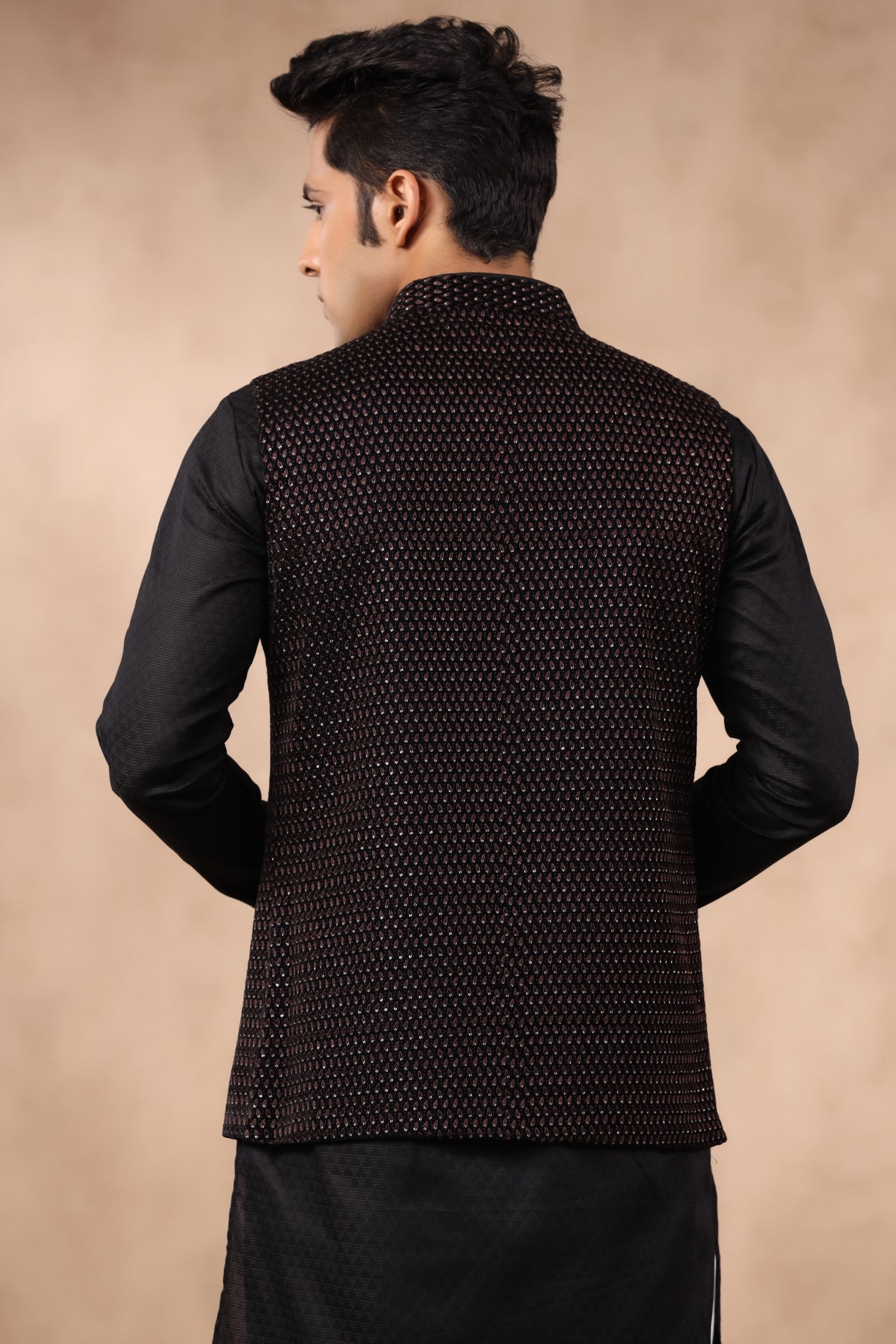 Brown Color Embroidery Velvet Waist Coat For Wedding