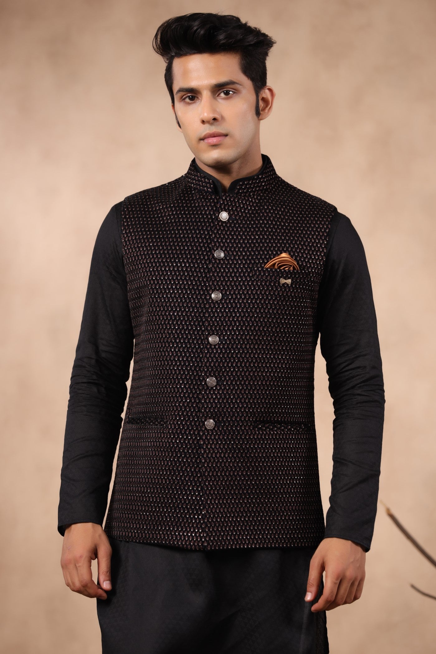 Brown Color Embroidery Velvet Waist Coat For Wedding