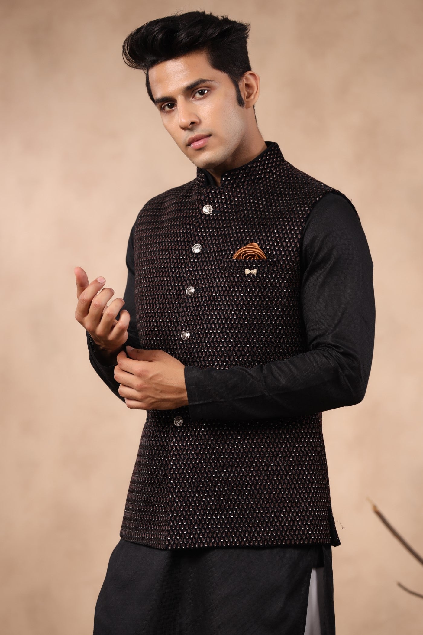 Brown Color Embroidery Velvet Waist Coat For Wedding