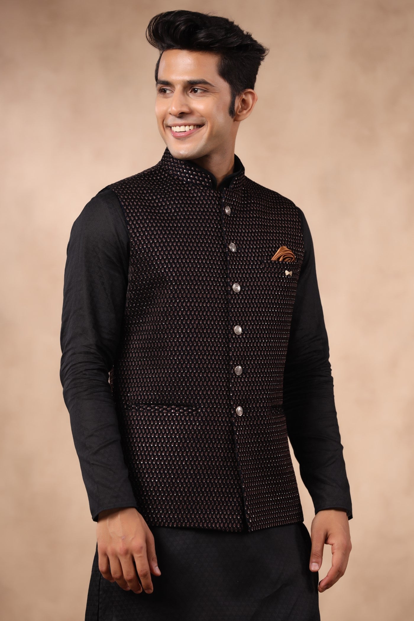 Brown Color Embroidery Velvet Waist Coat For Wedding